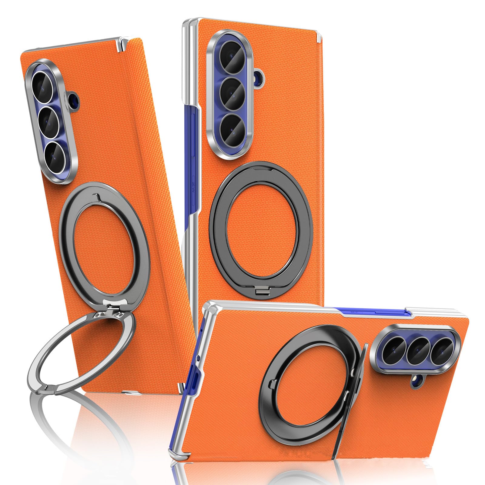 Custodia Magnetica For Samsung Galaxy Z Fold 8 Ultra, Protezione Cerniera Dello Schermo In Pelle Elettrolitica Antiscivolo Con Anello Girevole In Metallo Supporto For Ricarica Wireless(Orange)