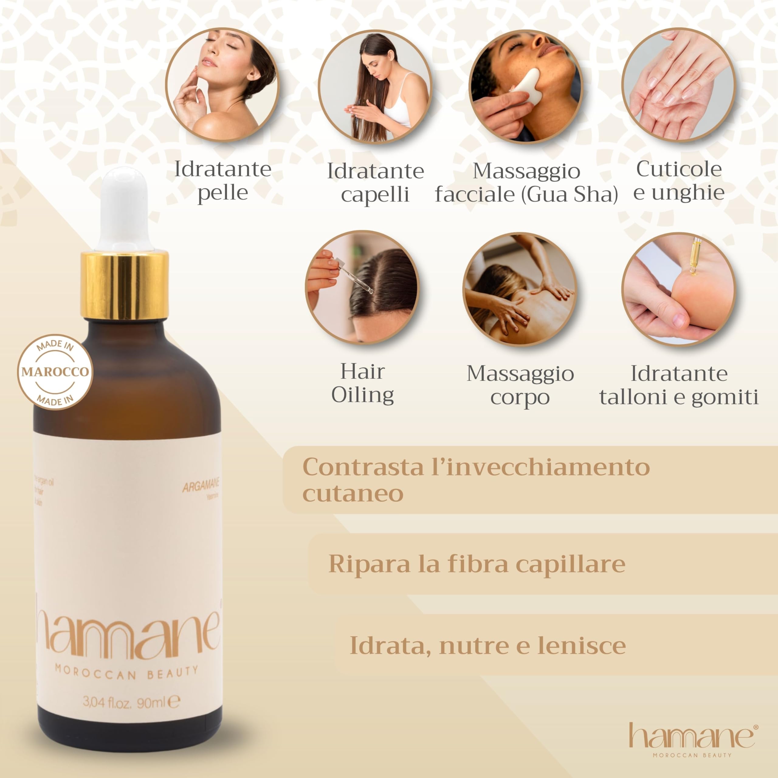 Beauty, Kit Hammam Total Body con Sapone Nero Marocchino (100 g), Guanto Kessa Esfoliante Panna, Olio di Argan (50 ml) e Massaggiatore Cuoio Capelluto, Profumo Gelsomino
