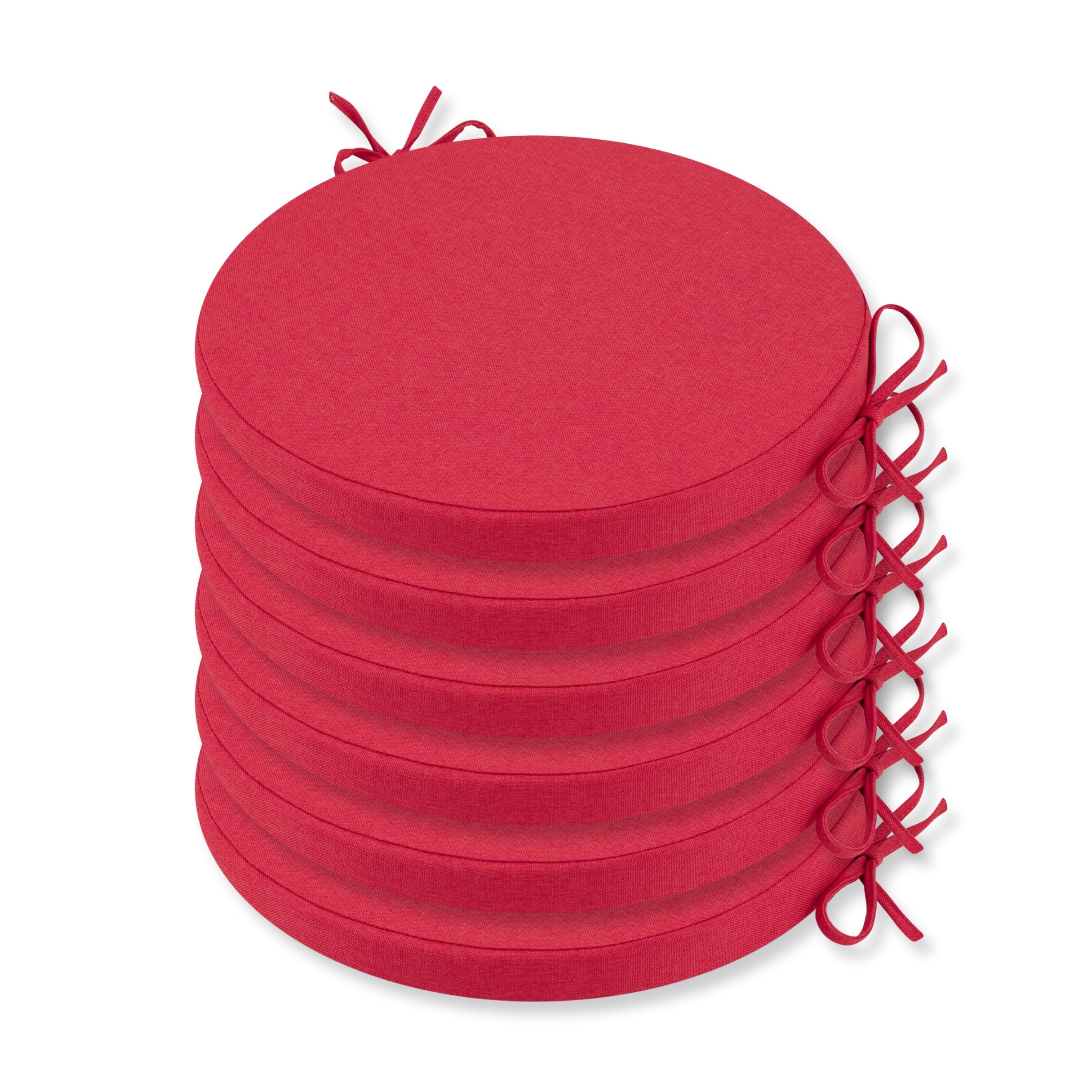 Premium Round Chair Cushion – 36x5cm Thick Foam Padding with Removable Cover and Secure Ties – Comfortable and Durable Seat Pad Cushions for Indoor/Outdoor Home, Patio, Garden Use (Red, Pack of 6)