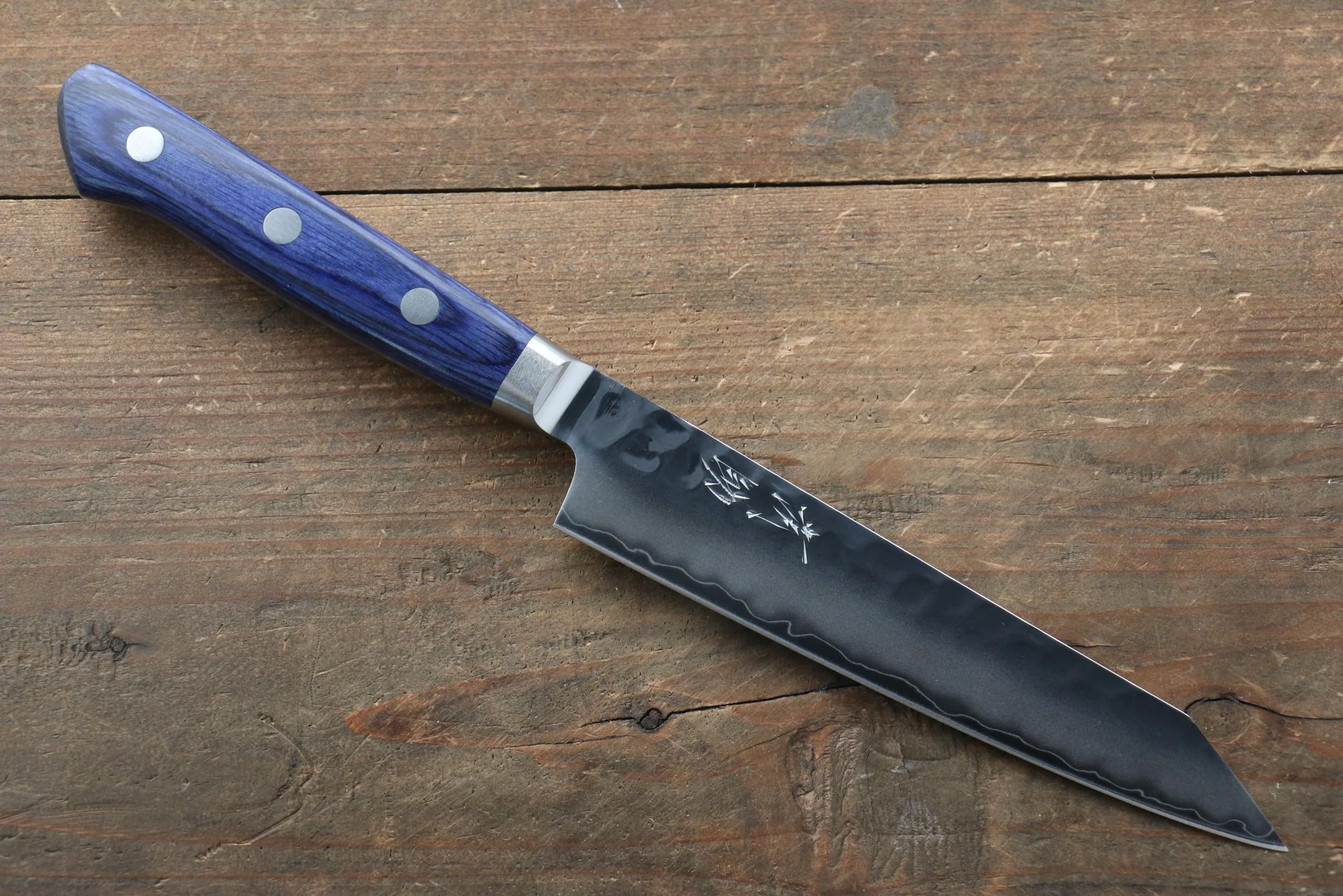 包丁 ペティナイフ 仙助 AUS10 槌目 紺合板柄 140mm 28 Amazon | 清助 青槌 AUS10 鎚目 切付ペティナイフ 和包丁 140mm 青合板