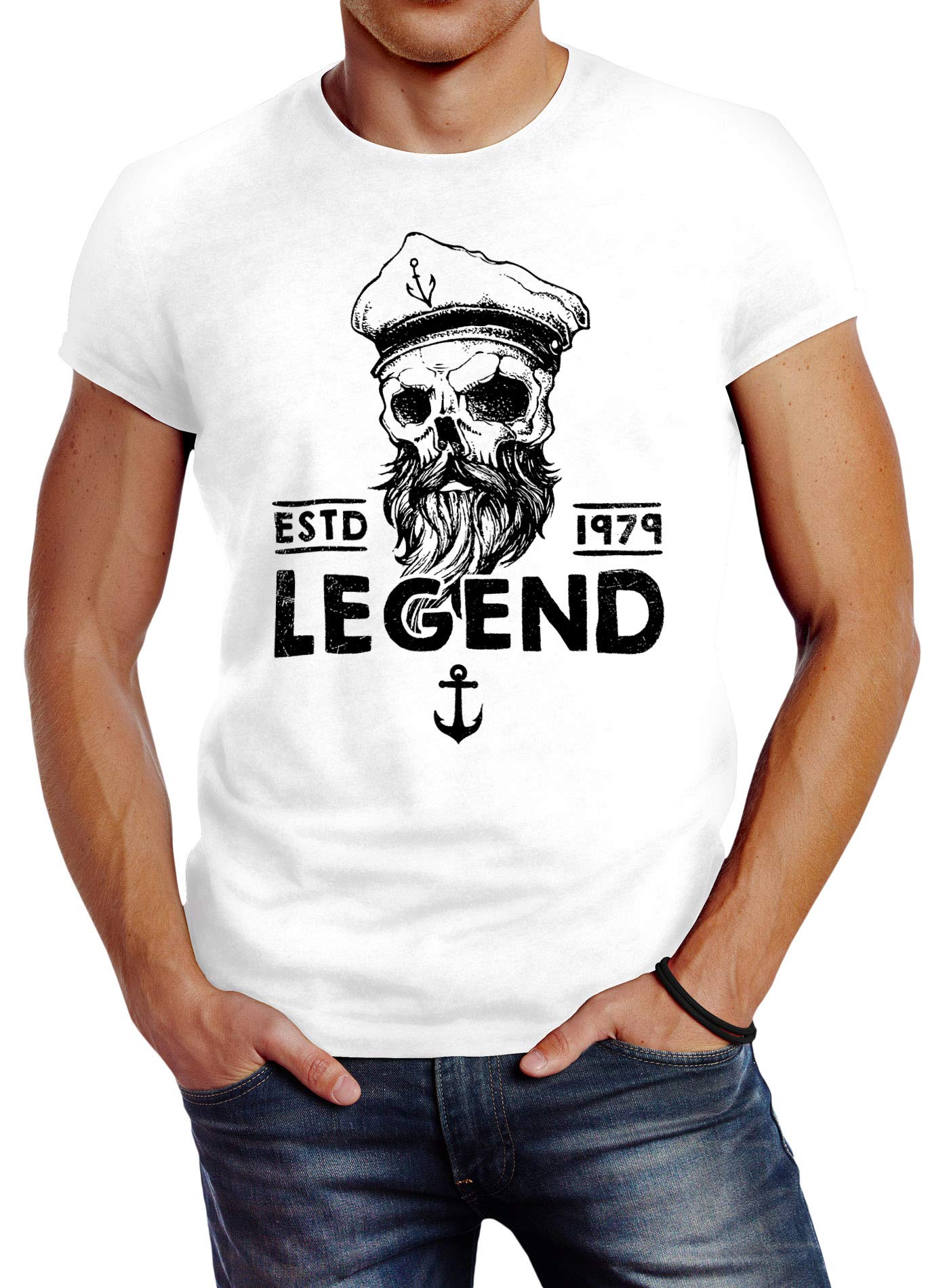  Neverless Herren T-Shirt Skull Captain Legend Totenkopf Bart Kapitän Slim Fit Schwarz
| Neverless Herren T-Shirt Skull 
