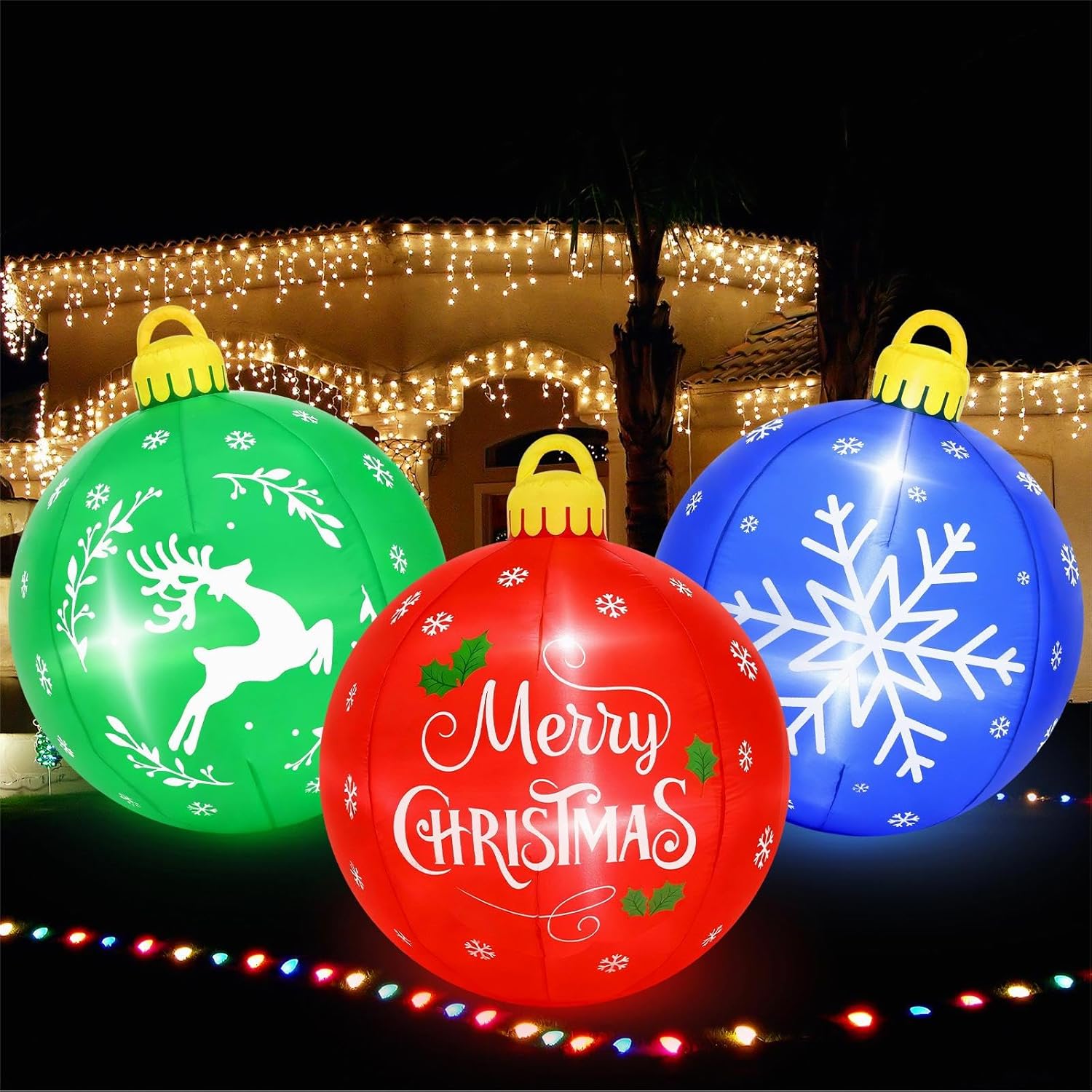 1 Pcs 4 Ft 2025 Giant Christmas Inflatable Ball Decoration, Merry Christmas Ball Outdoor Decorations Built-in LED Light Blower for Indoor Garden Yard Xmas Decor (Red Balls)