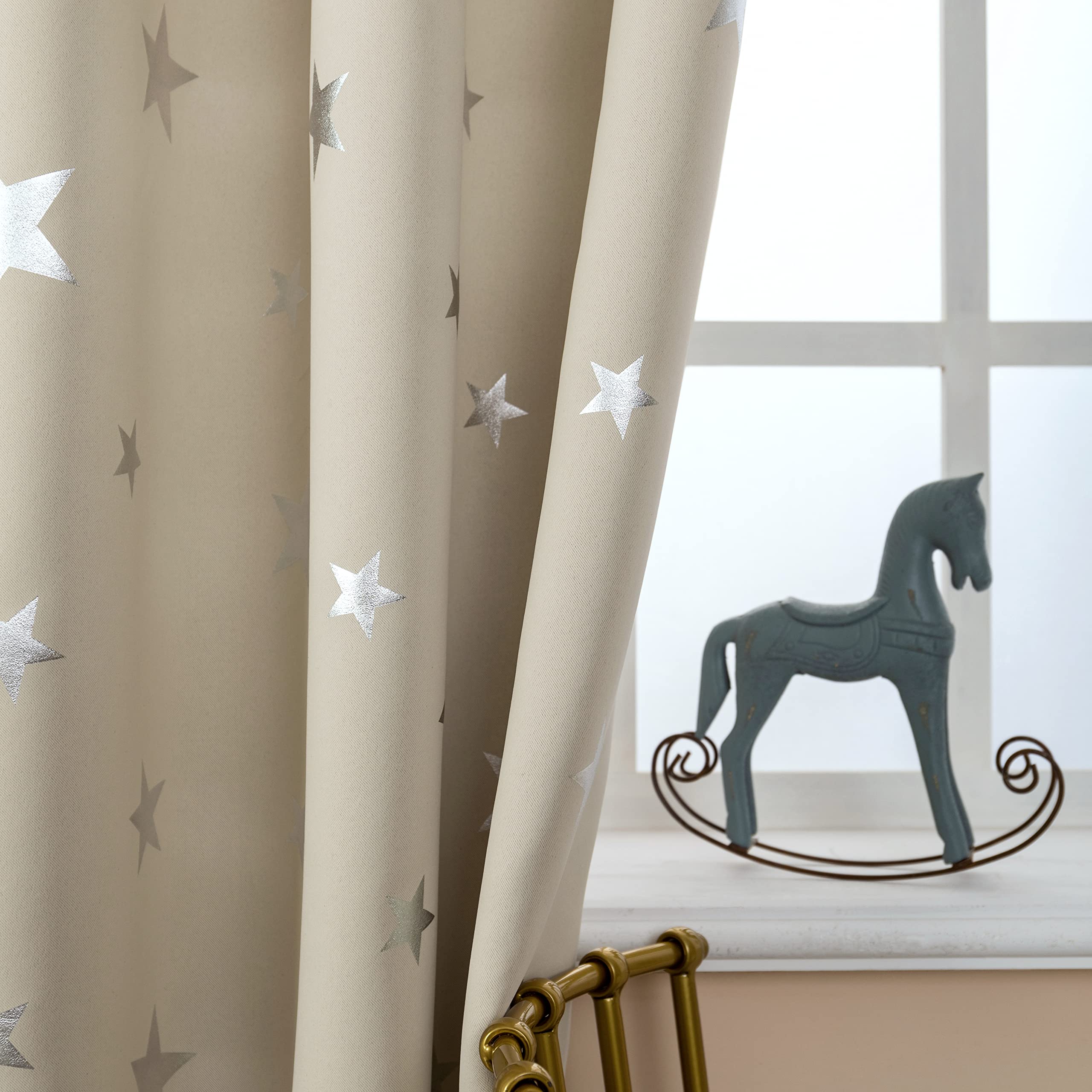 Coppia Tende Oscuranti Con Stelle Argentate - Verde 140x290 Cm Con Occhielli - Foto 5