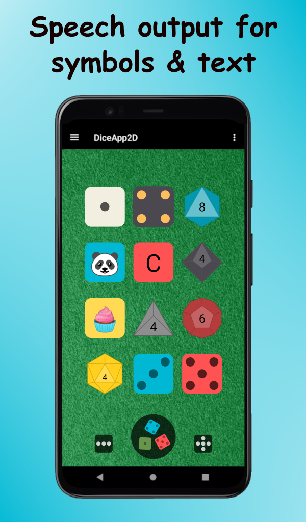 Dice App 2D Custom Dice Roller with names, text and emoji App on
