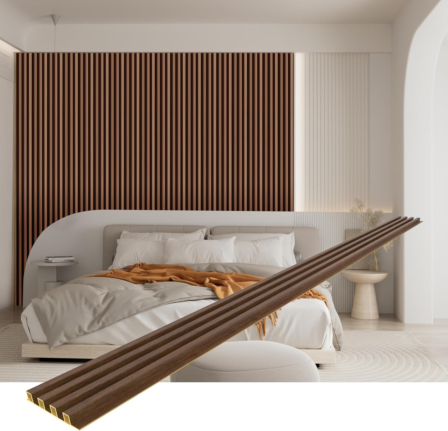 IMXPW 8-Pack WPC Slat Wall Panels - 3D Wall Panels, Water-Proof and Easy Installation, Accent Slat Wall Paneling for Living Room, Office,Walnut, 96 x 6.6 Inch