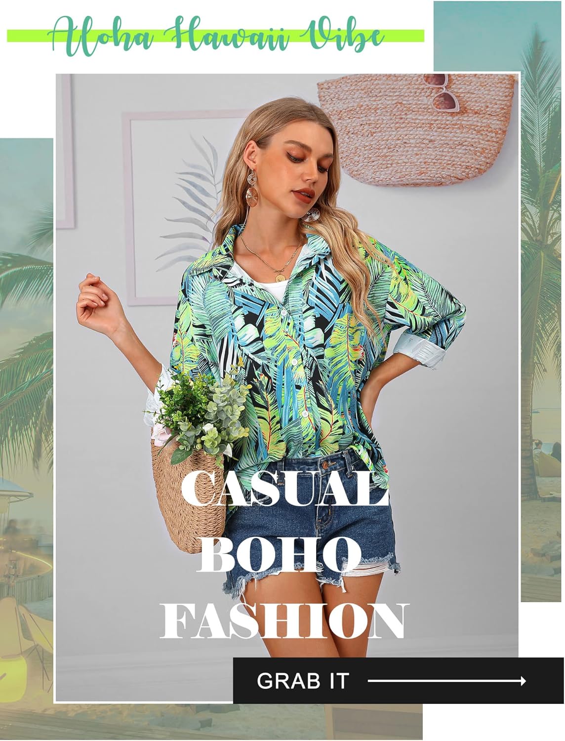 Ezcosplay Women Hawaiian Shirts Long Sleeve Button Down Tropical Floral Holiday Beach Blouse Tops - Image 7