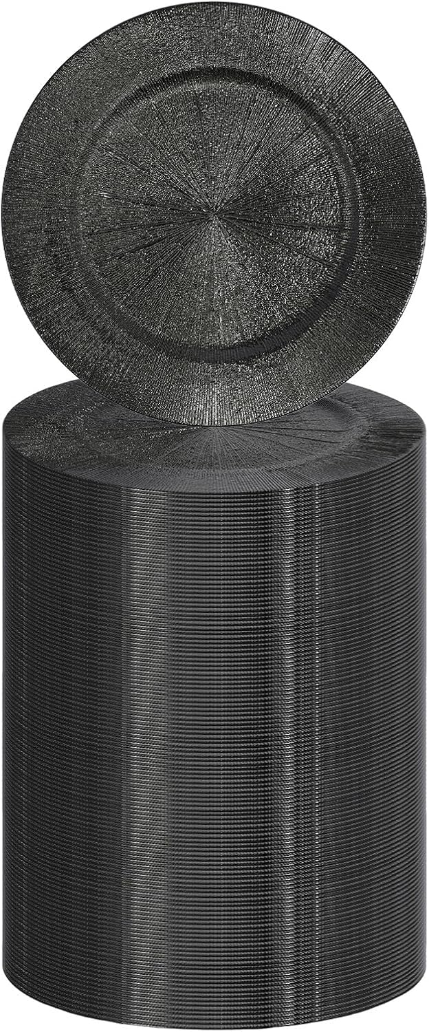 DYRABREST 100 Pcs 13 Inch Charger Plates, Bulk Round Charger Plates Plastic Wedding Dinner Elegant Reusable for Table Setting Wedding Party Event Tabletop Setting Decor (Black)