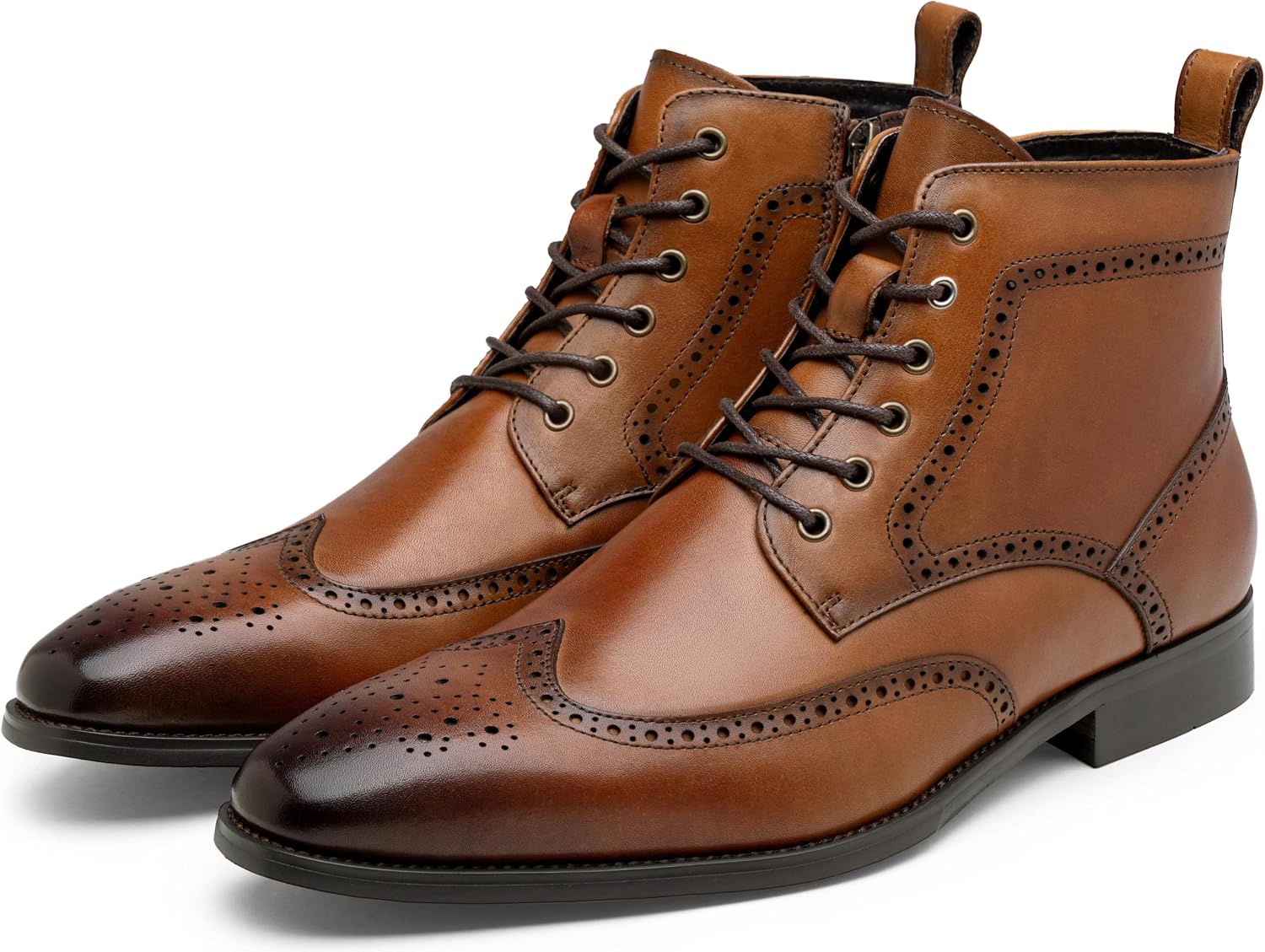 Jousen Men's Leather Dress Boots Cap Toe Chukka Side Zipper | Full-Grain Comfortable Ankle Oxford Boot Adjustable Lace-Up Fit Easy On and Off Formal & Smart Casual Wear