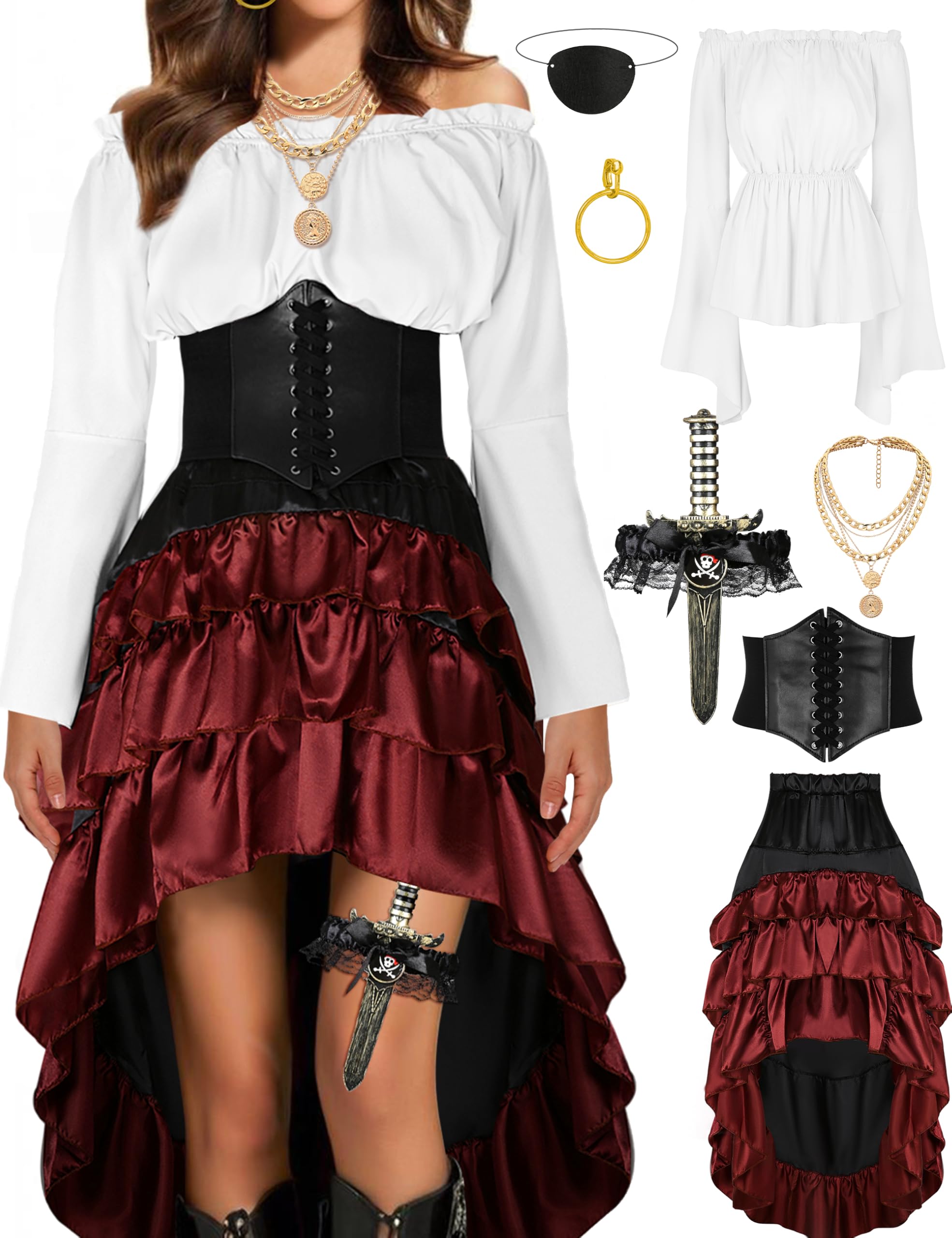CICOCI Pirate Costume Women Outfits Renaissance Corset Steampunk Skirt Top Pirate Accessories Full Halloween Costume