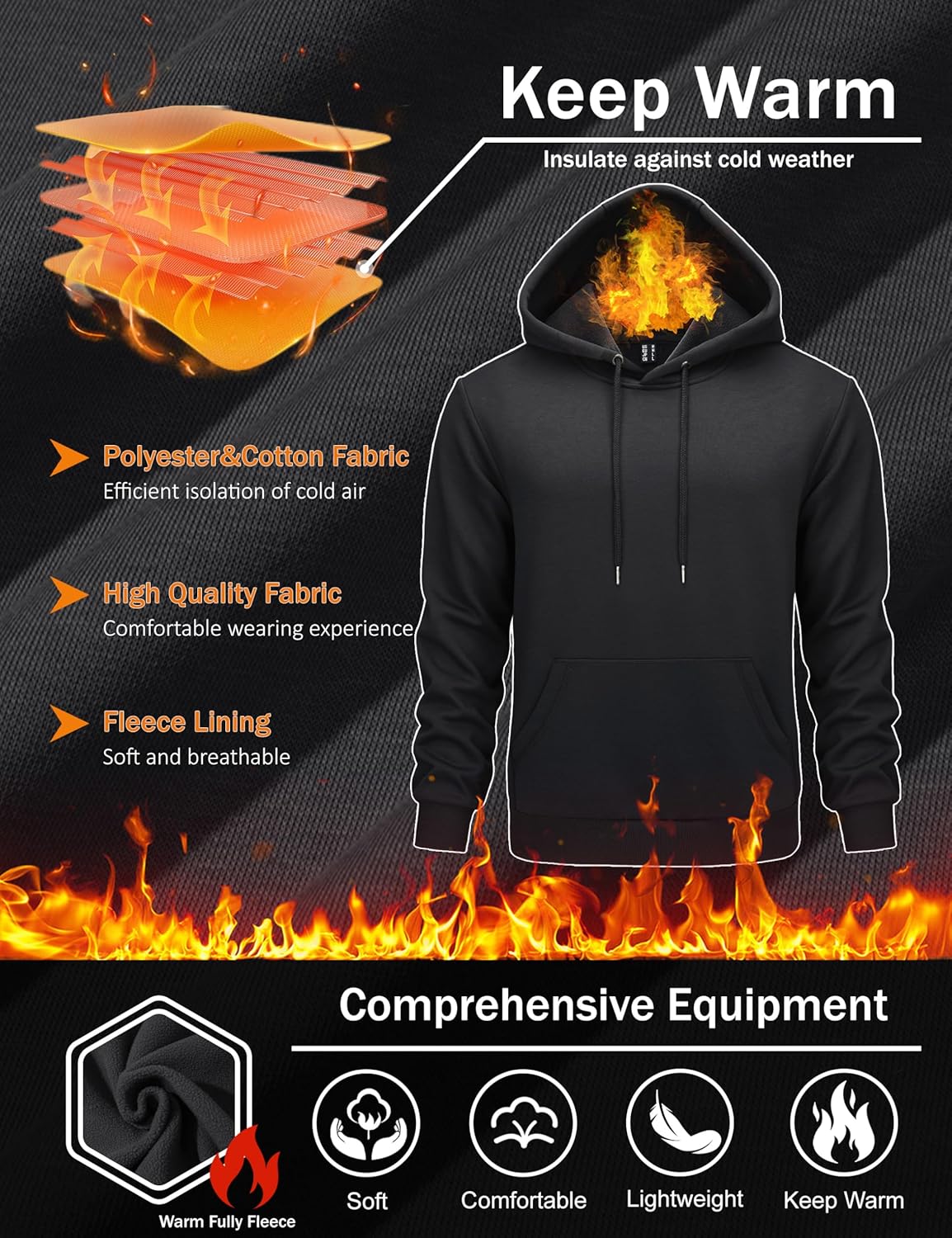 EKLENTSON Men's Hoodies Winter Warm Sweatshirts Fleece Sherpa Lined Hoodies Casual Workout Pullover with Kangaroo Pocket - Image 4