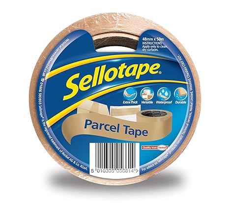 Sellotape Parcel Tape, Brown Tape for Packing, High-Strength Packaging Tape for Professional & Office Use, Packing Tape for Heavy Loads, DIY, 48mmx50m