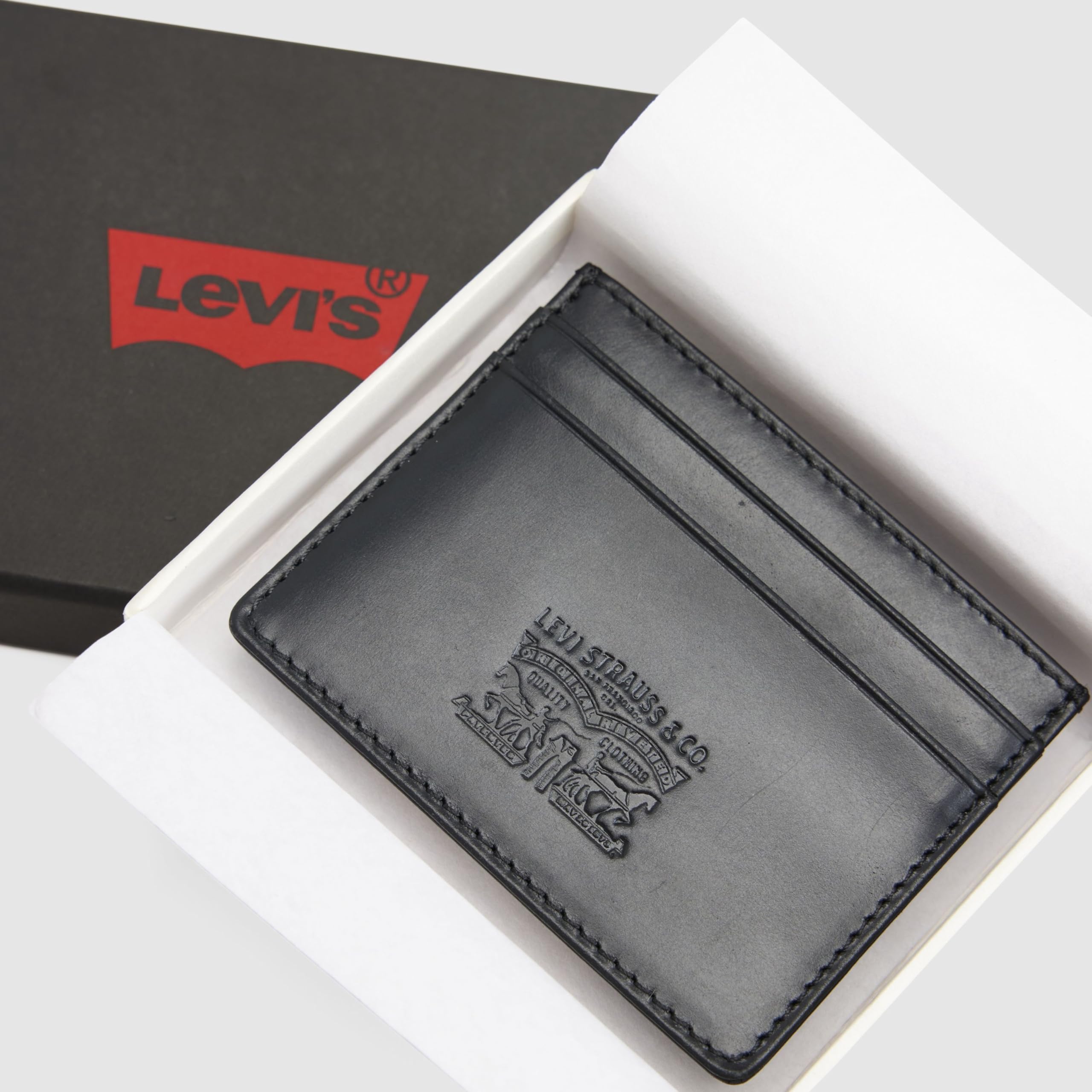 Levi's Leather Card Case Donna, Caviar, Einheitsgröße