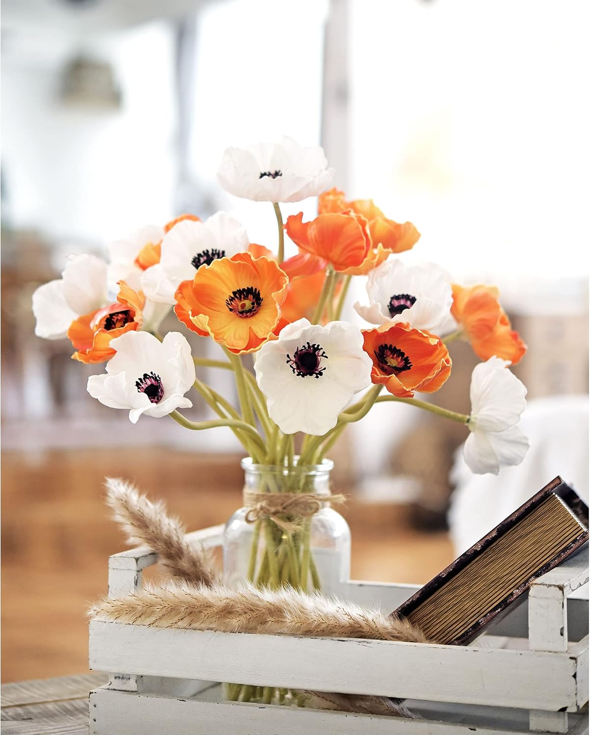 FiveSeasonStuff Real Touch Poppies Flowers Artificial Remembrance Day 12 Stems (Orange) 12.6 inches