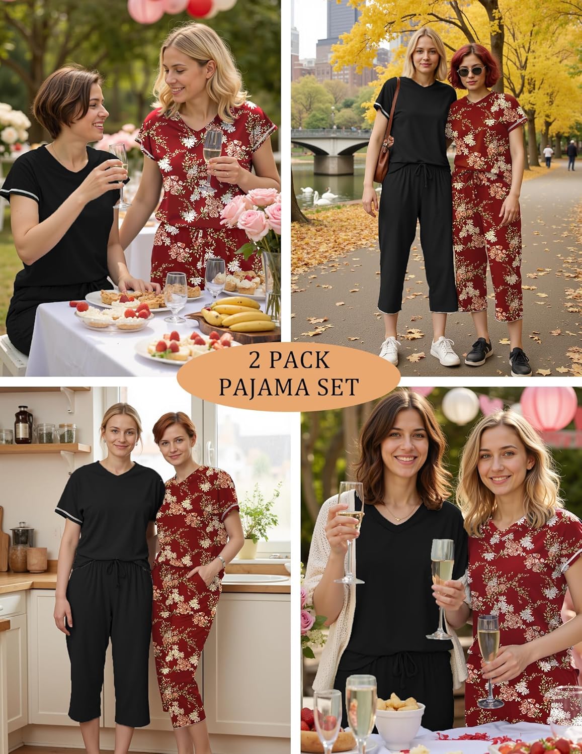 Marvmys Womens 2 Pack Pajama Sets Short Sleeve Pajamas Tops and Capri Pants Pjs Print Lounge Sets with Pockets S-3XL - Image 4