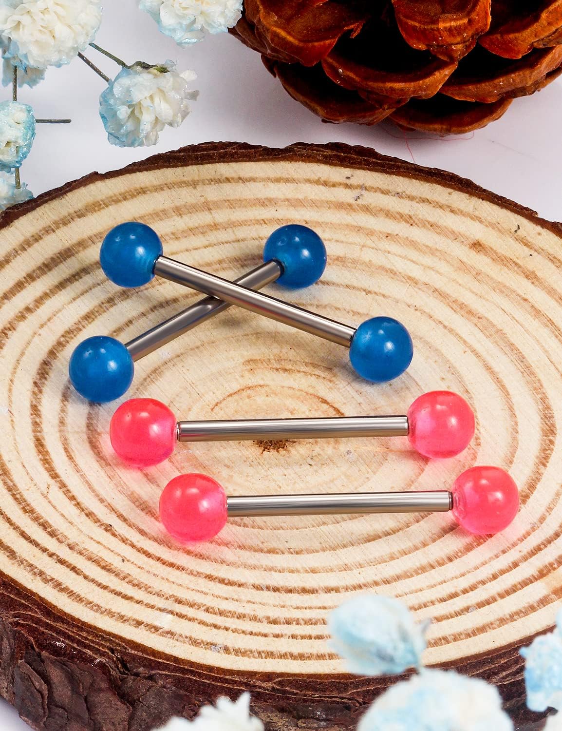 Cisyozi 14G Glow in Dark Tongue Nipple Rings 316L Surgical Steel Hypaollergenic Long Straight Barbells Pearl Nipplerings Rings Piercing Jewelry for Women Men 14mm 16mm 19mm 22mm Bar 24 Pairs - Image 6