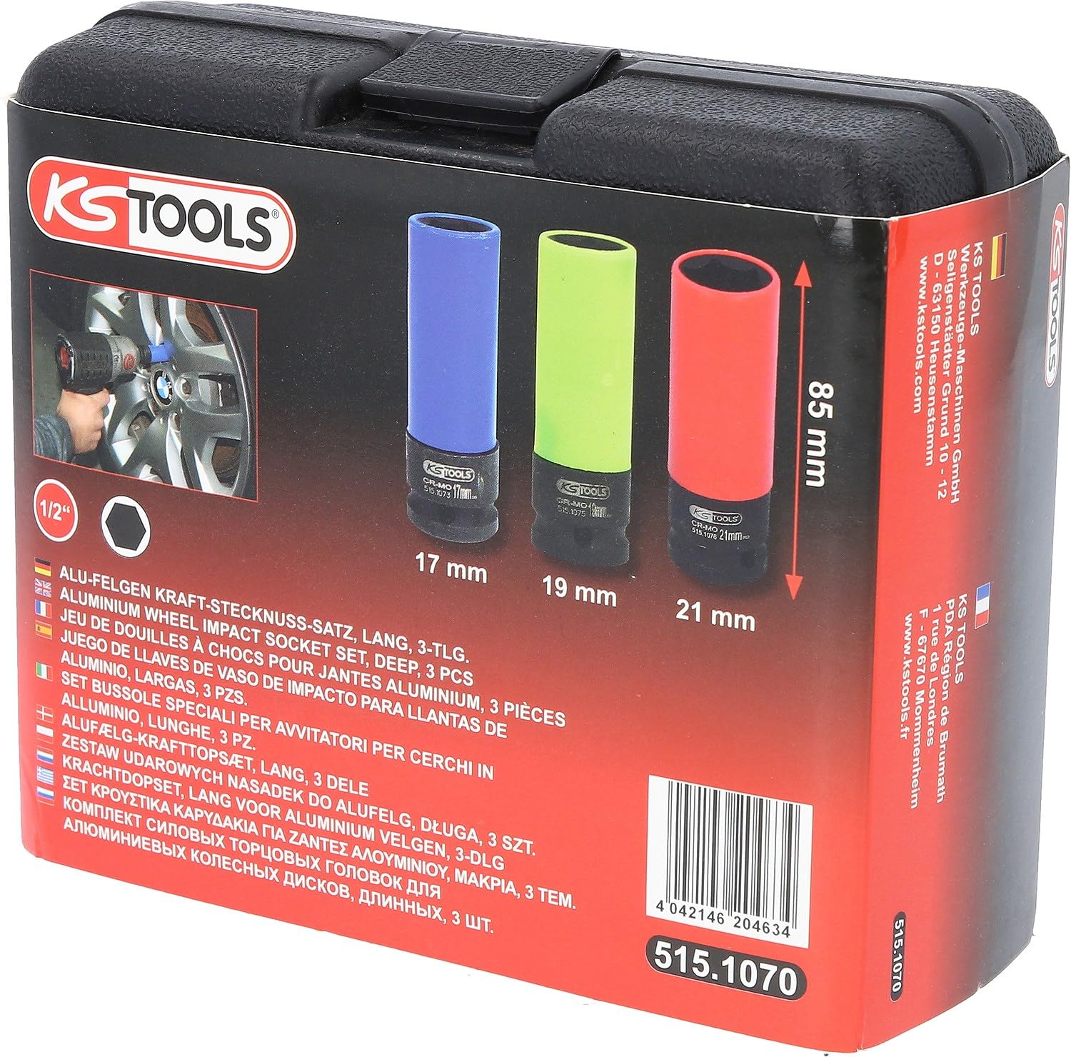 KS Tools 515.1070 1/2"Zestaw gniazd silowych do alu-felg 3-szt, 17-21mm