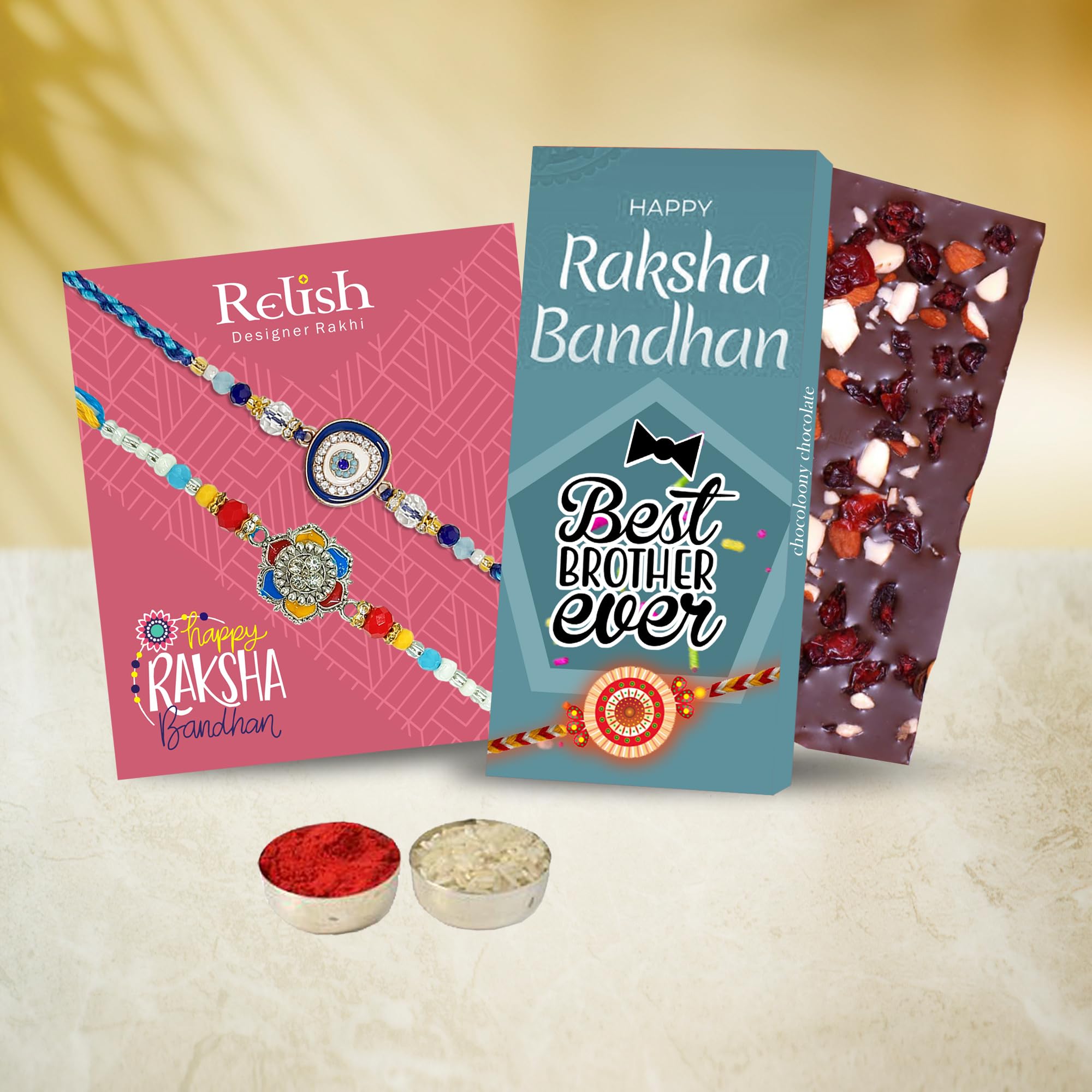 Chocoloony Rakhi Gift for Brother with Almonds Chocolates Bar, 2 Rakhi and Roli-Chawal, Greeting Card Gift Box | Raksha Bandhan Gift for Bro, 350 Grams (B0D3WKZ125) Amazon Price History, Amazon Price Tracker
