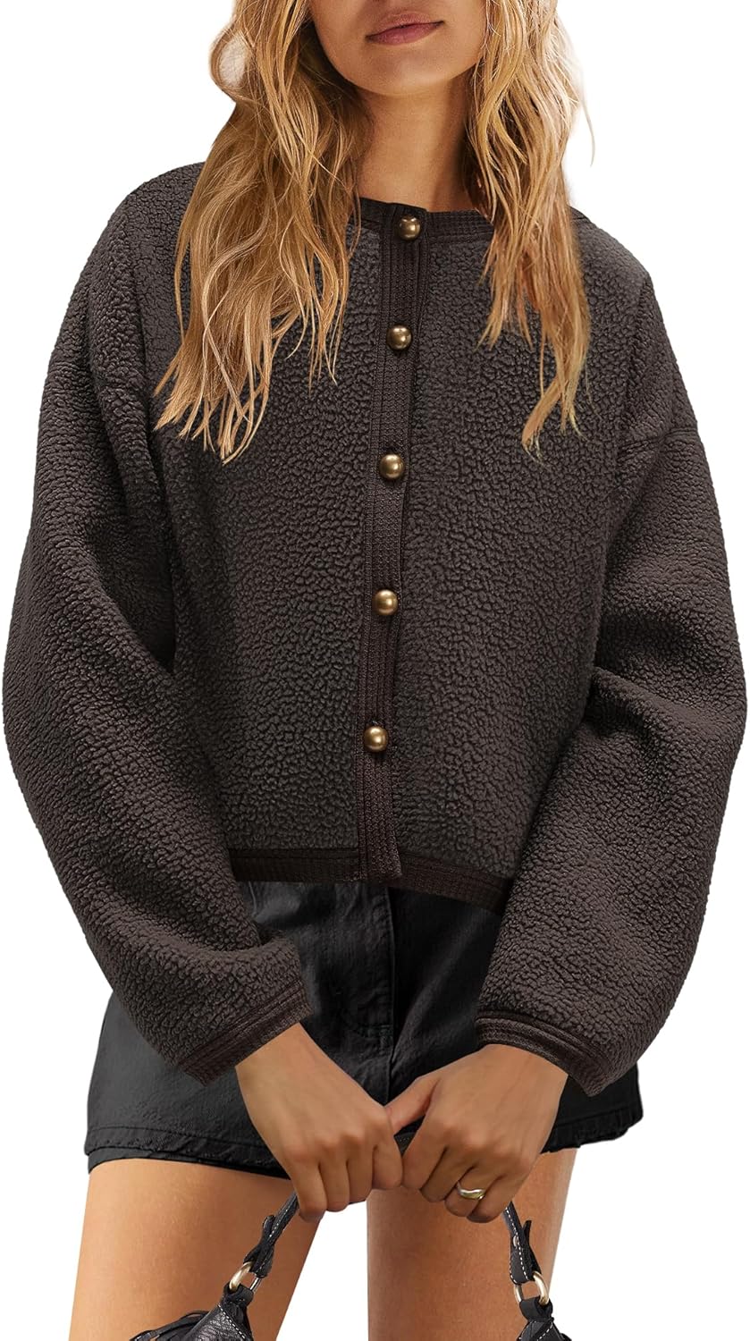 Yanekop Womens Sherpa Jacket Button Down Fleece Winter Coat Fuzzy Jackets Chunky Cardigan Sweaters Open Knit Sweater - Image 2
