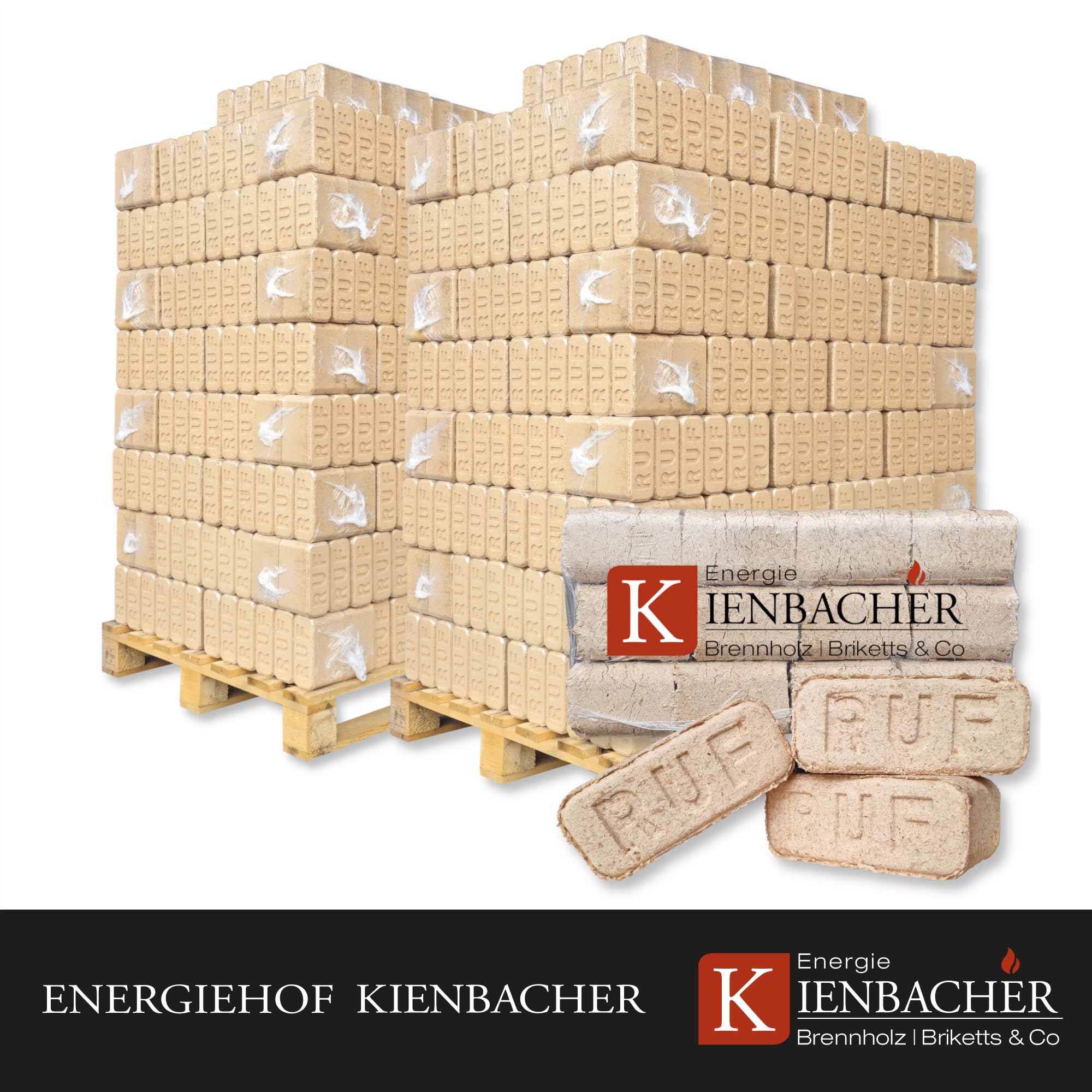 2000kg Palette RUF Hartholzbriketts Brenn Kamin Ofen Grill Smoker Heizen Holz Gluthalter Brennholz Premium Öko Holzbriketts | 2 Paletten | Energie Kienbacher