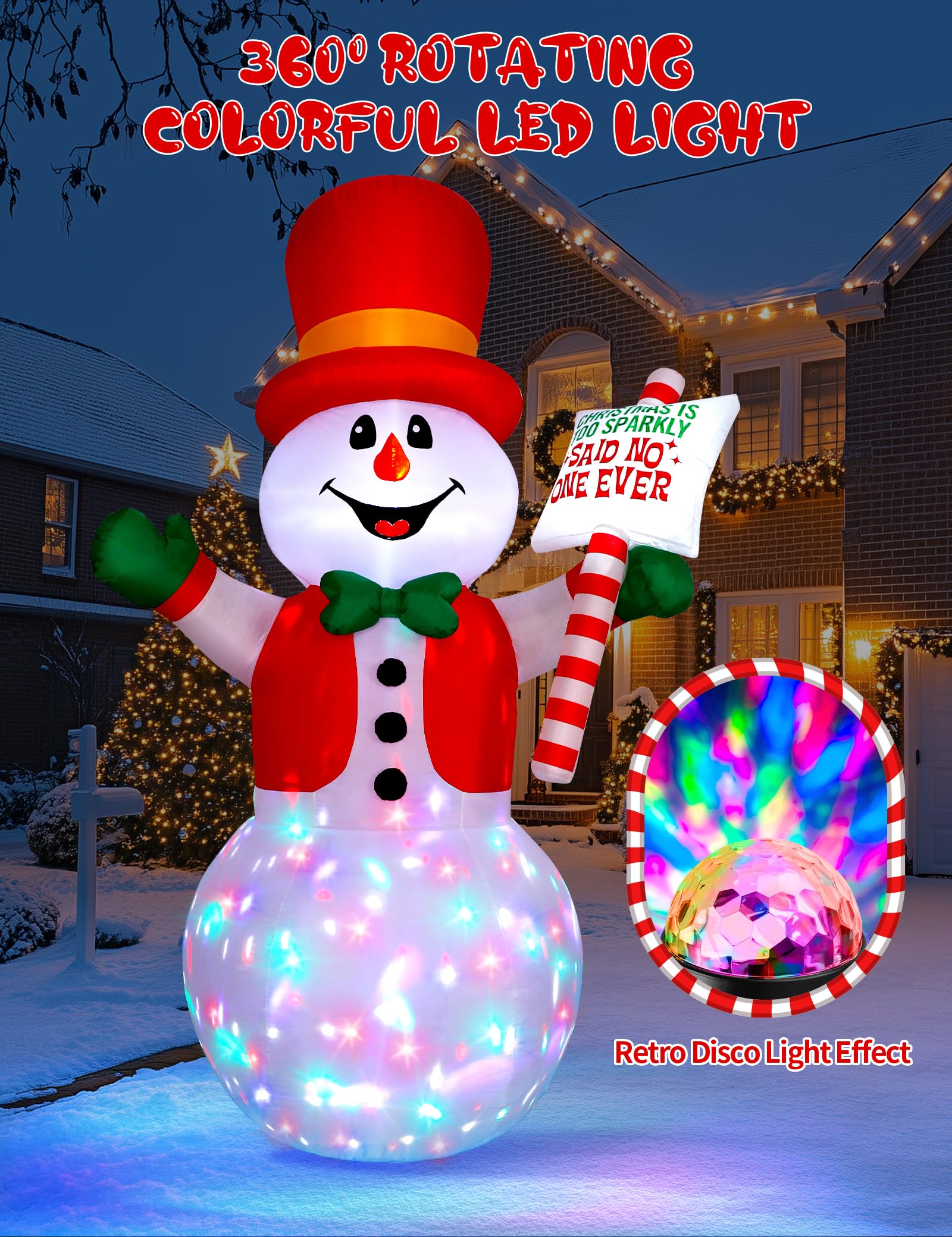 Vintoney 244cm/8FT Inflatable Snowman Outdoor Christmas Decorations - Image 3