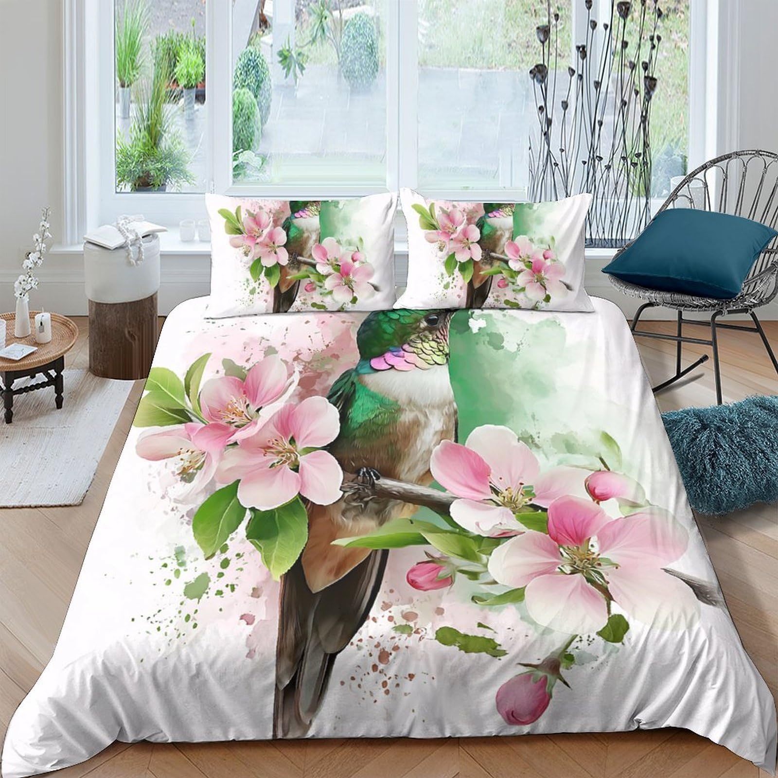 Ctjqhvkz Style-4 3D Printed Hummingbird Blossom Fitted Sheet Microfiber Soft Breathable Floral Bed Cover For Bedroom Guest Room Decor Single（135X200cm）