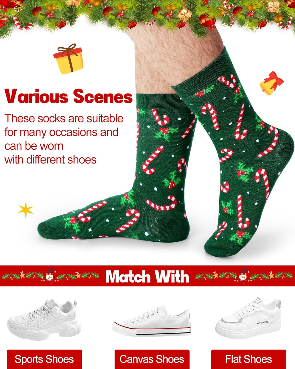 Liliful 8 Pairs Novelty Christmas Socks for Men Cotton Crew Holiday Socks Bulk Funny Xmas Gift for Adults Men's Shoe Size 7-12 - Image 5