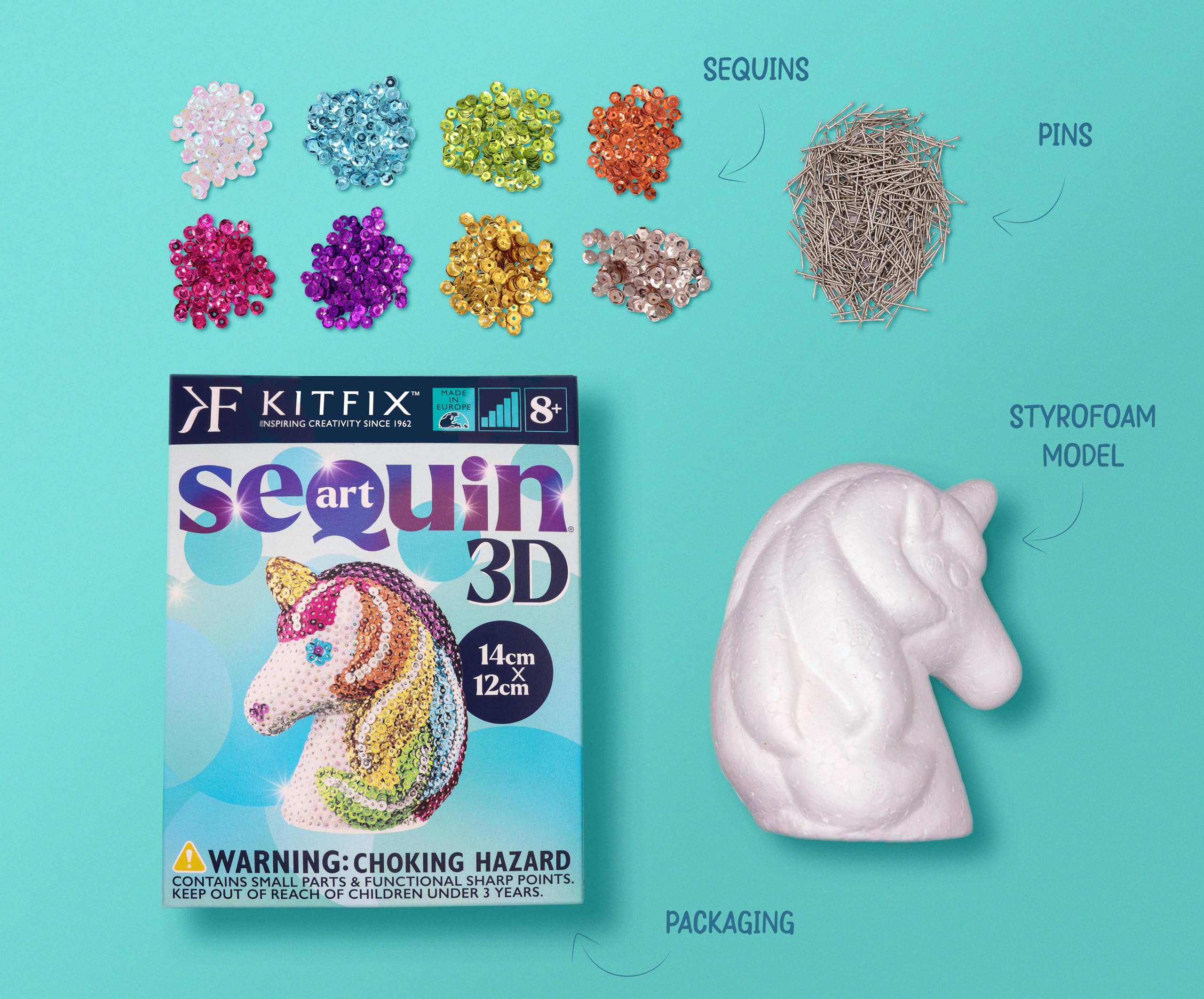 Kitfix - Sequin Art 3D - Creative Set - Craft Kit for Adults Teenagers and Children Aged 8+ (Unicorn), 8x11 cm - Image 2