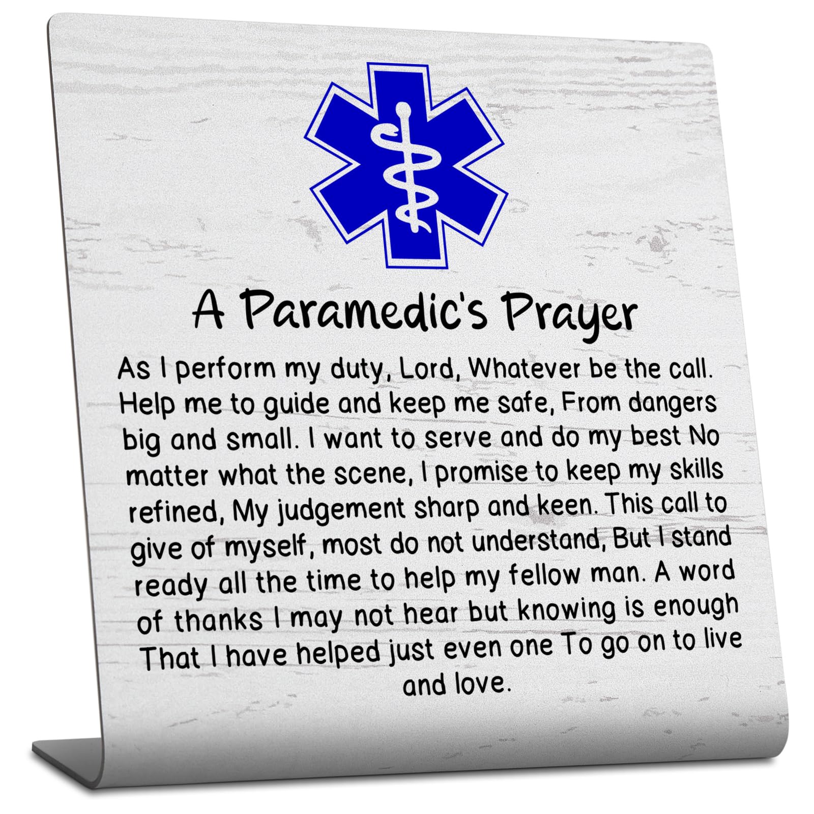A Paramedic’s Prayer Desk Sign, EMT EMS Appreciation Gift with Blue Star of Life Emergency Responder Motivational Retirement Graduation Decorative Sign Gift TZ168