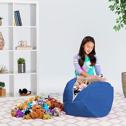 Miniatura 172 de Posh Stuffable - Sillón puff con almacenamiento para niños, contenedor de animales de peluche, organizador de juguetes de niños Lienzo Burbujas Azul
