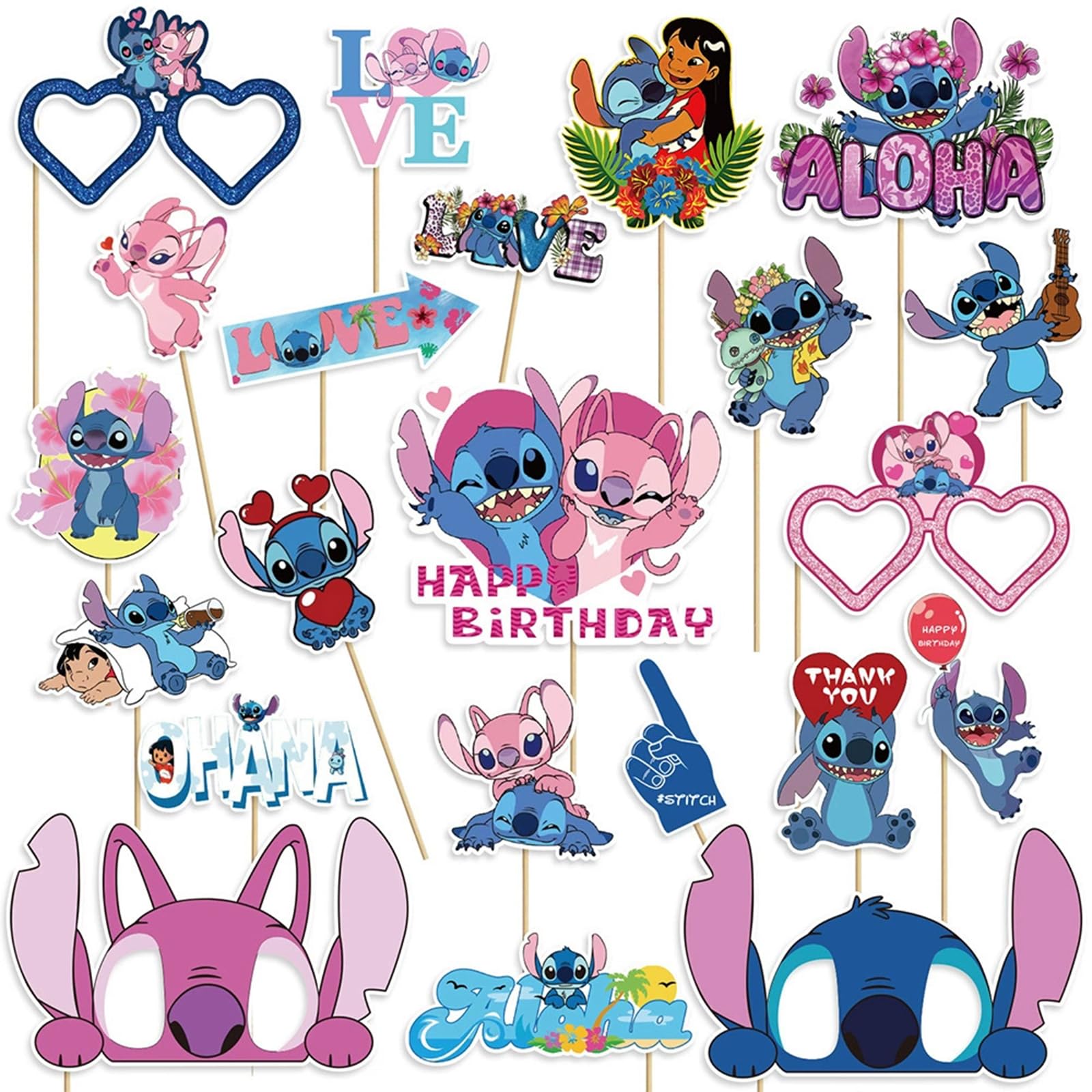 22 Pcs Party Decorations, Cute Photo Booth Props, Cartoon Party Supplies for Girls and Boys, Birthday Party Celebration Decoration Photography Props