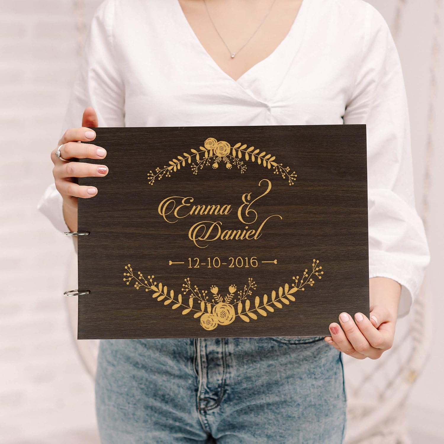 Darling Souvenir Personalized Engraved Laser Cut Wedding Guest Book Wooden Cover Sign-in Book Registry Guestbook Scrapbook-7X