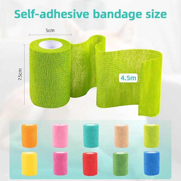 Carehabi Benda Elastica Autoadesiva, 10 Rotoli 7.5cm x 4.5 m Bendaggio per Animali Domestici, Benda Non Tessuto Traspirante per Polso, Caviglia, Dita, Ginocchio - 2