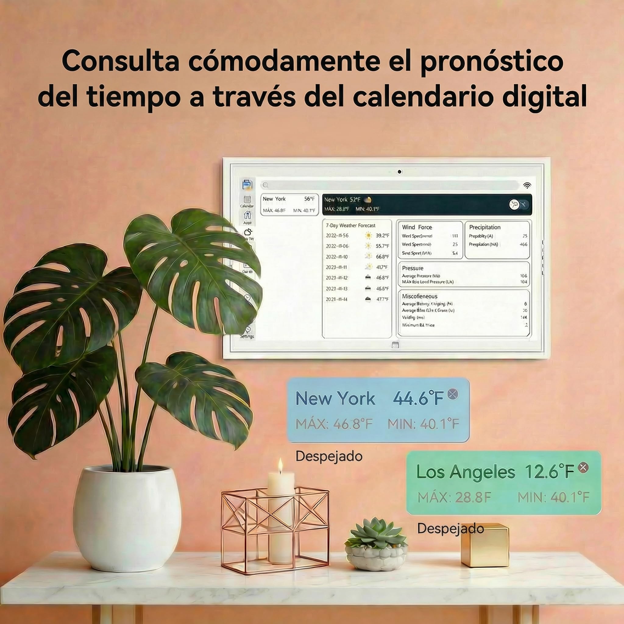 Calendario Digital, Calendario Electrónico de Pared 15,6" 32GB, Planificador Familiar Inteligente, Recompensas por los Logros y Planificador de Comidas, Pantalla Táctil 1920 * 1080
