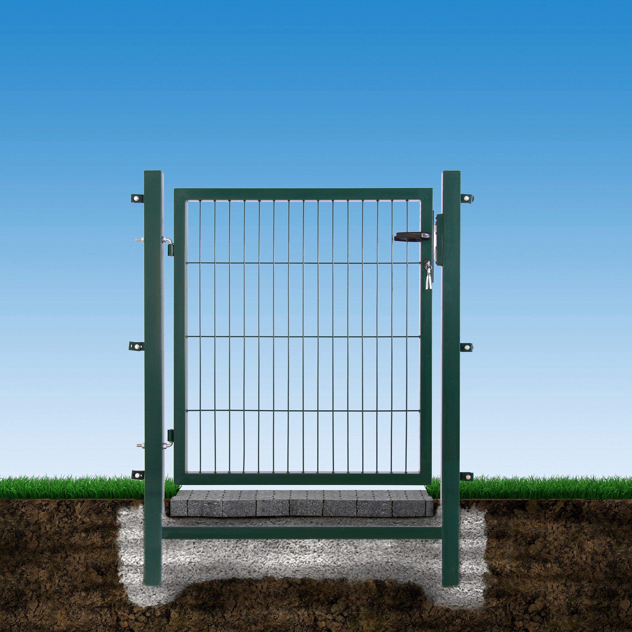Gartentor Easy (Besonderheit : kein ausrichten der Pfosten notwendig durch Querverbindung !), BxH 100x120 cm, anthrazit - Tor für Doppelstabmattenzaun - komplett mit Pfosten, Montagematerial & Schloss