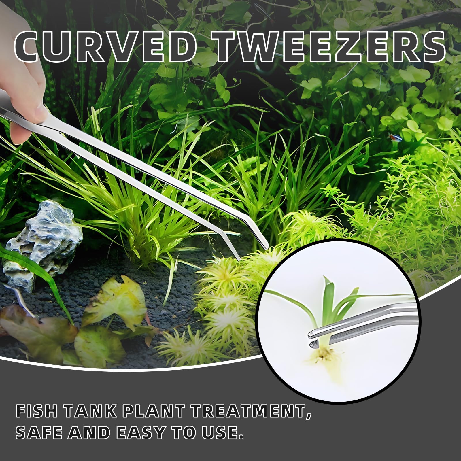 KAIYAYA Juego de 4 pinzas para acuario, pinzas largas de 27 cm con punta de goma, pinzas rectas y curvas, pinzas de acero inoxidable, pinzas grandes para plantas acuáticas, alicates, pinzas para