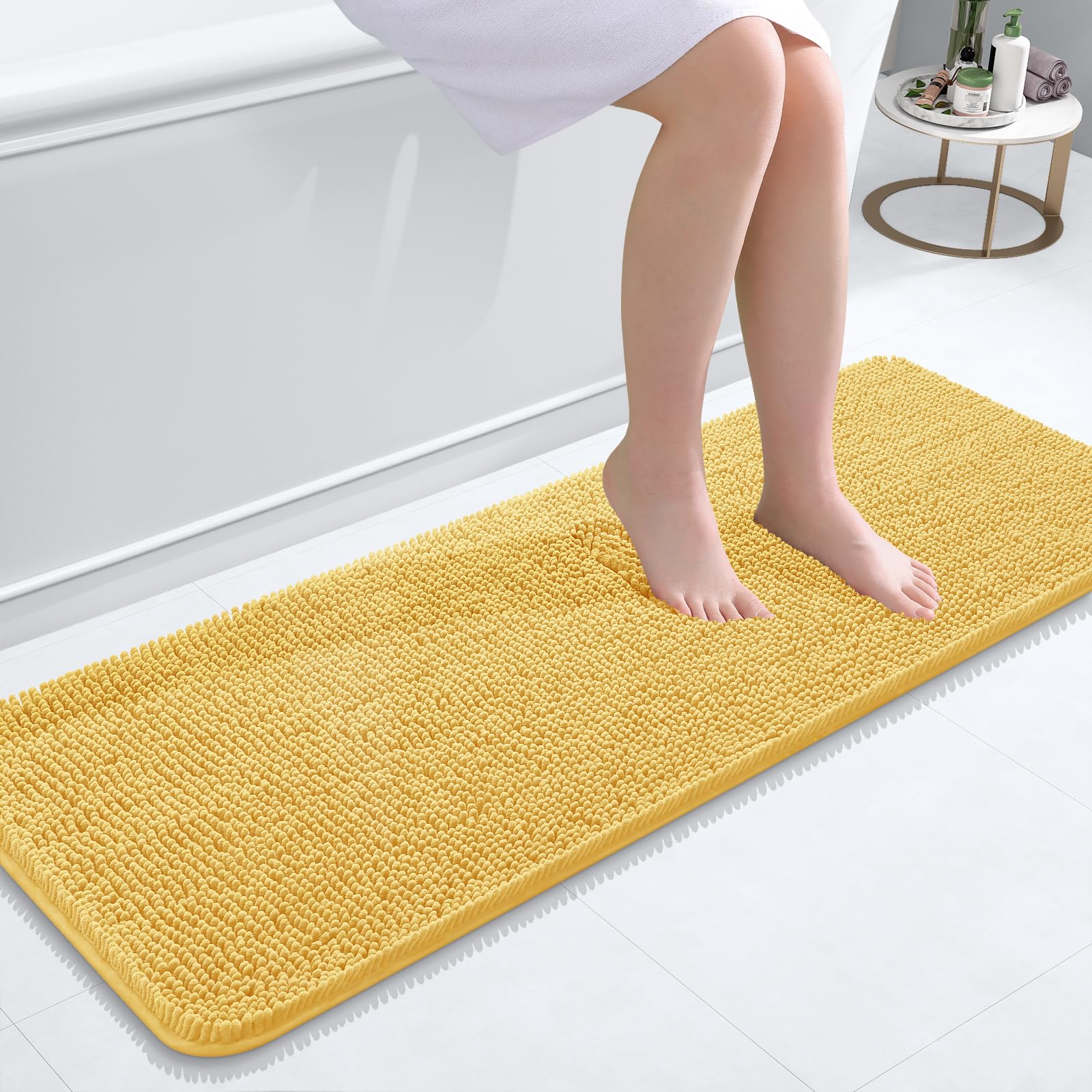 OLANLY Bathroom Rugs 47x17, Extra Soft Absorbent Chenille Bath Rugs, Rubber Backing Quick Dry, Machine Washable Bath Mats for Bathroom Floor, Tub and