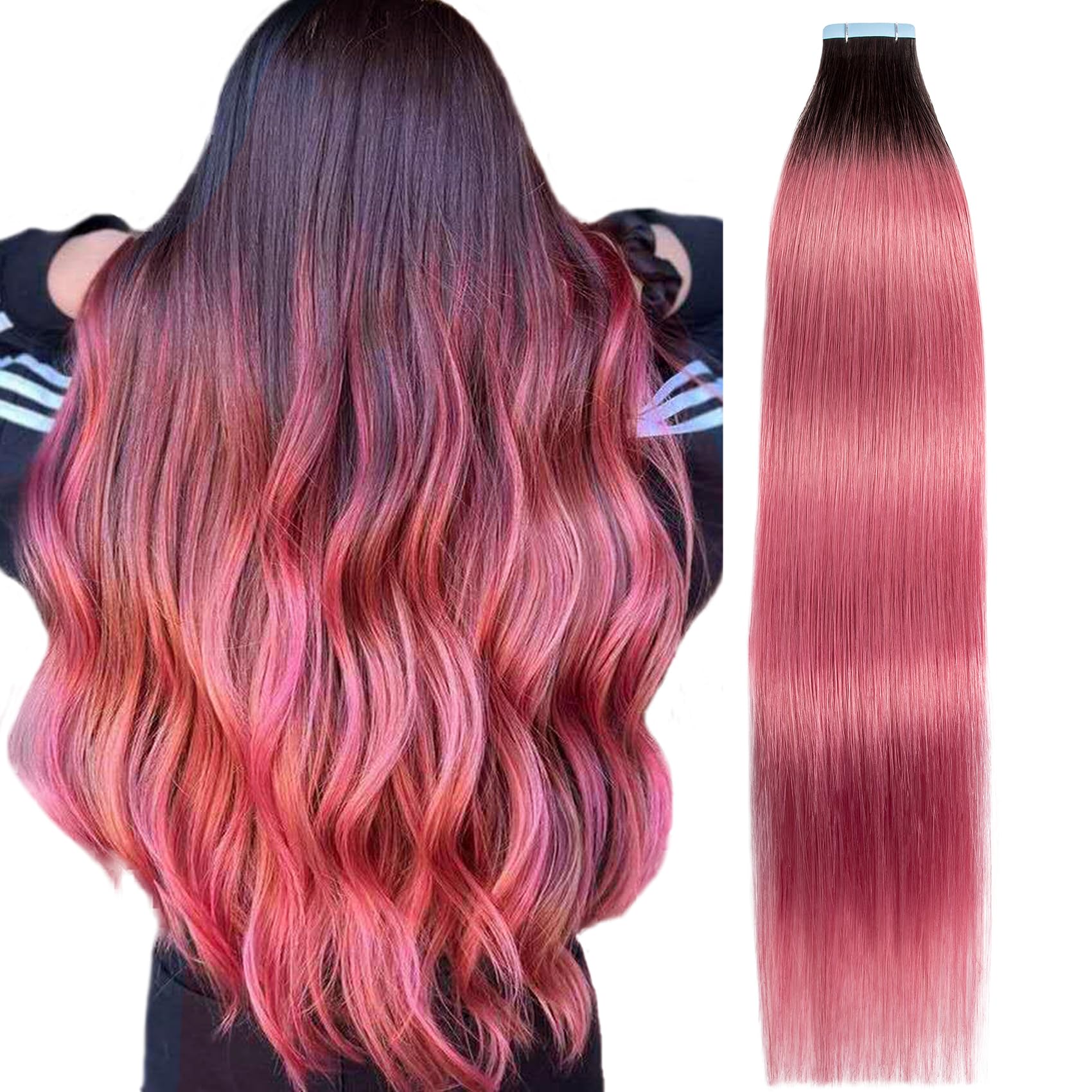 Tape in Hair Extensions Human Hair, Remy Human Hair Straight Seamless Tape Ins Extension 18 Inch 10 Pieces (2g/Piece) - Includes Waterproof Tapes -