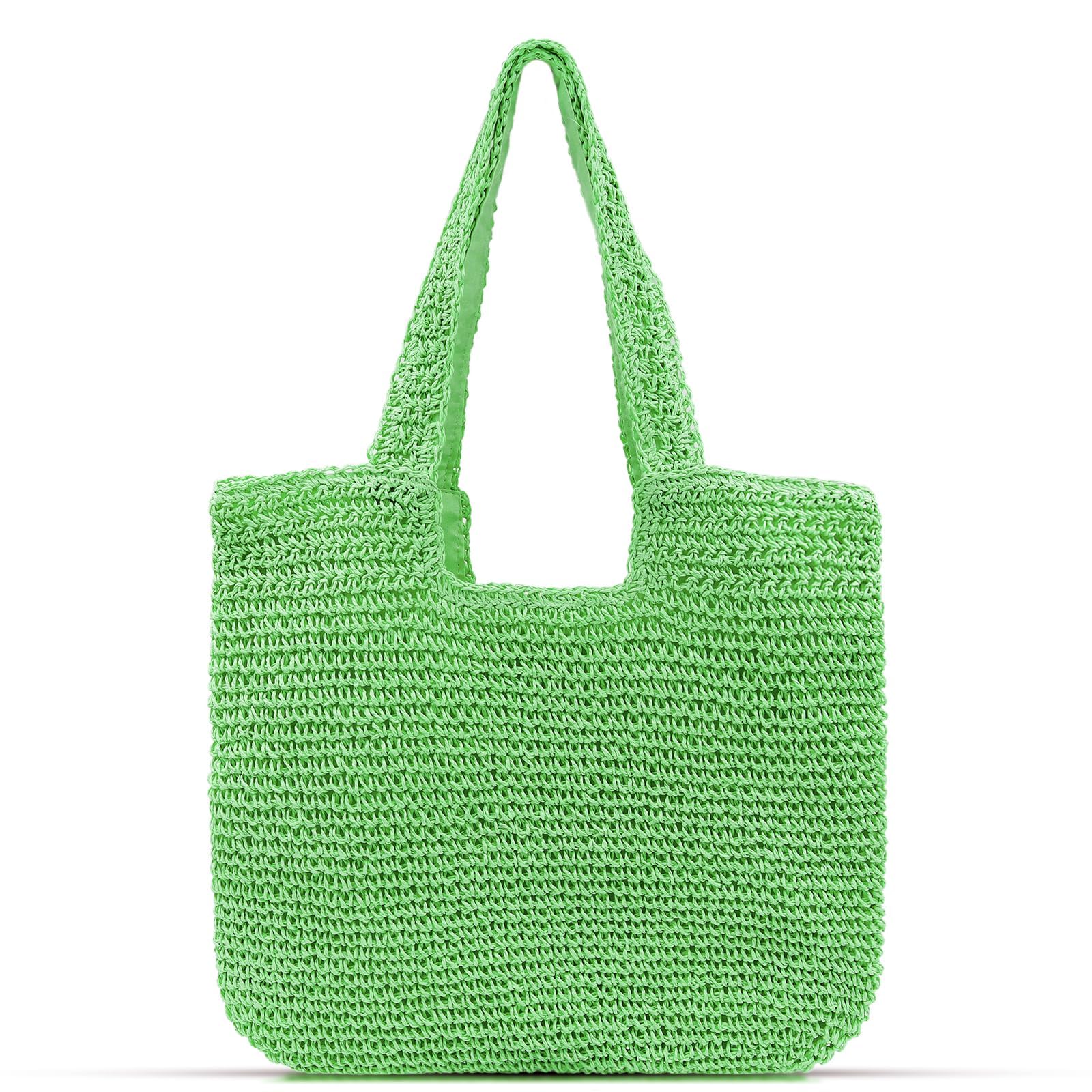 Tote Bag for Women Straw Beach Bag Bohemian Hand-woven Soft Shoulder Bag Summer Rattan Handbag for Vacation Travel