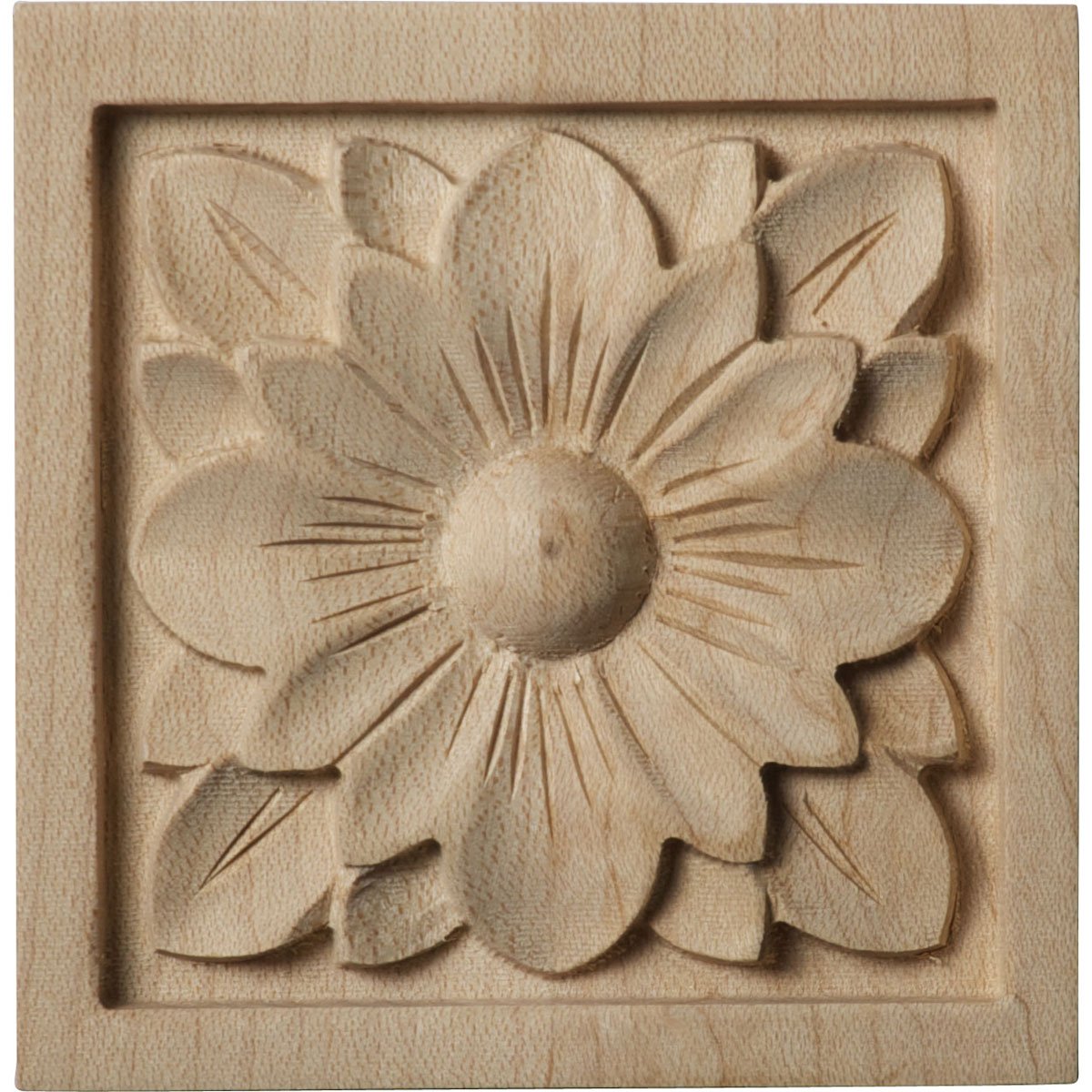 Ekena Millwork ROS03X03X00DGAL Small Dogwood Flower Square Rosette, 3"W x 3"H x 5/8"P, Alder