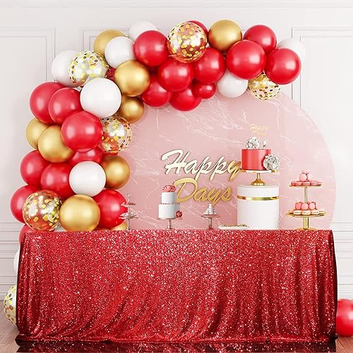 Eternal Beauty Mantel de lentejuelas, mantel rectangular de lentejuelas para fiestas, pasteles, postres y lentejuelas brillantes (rojo, 50 x 80