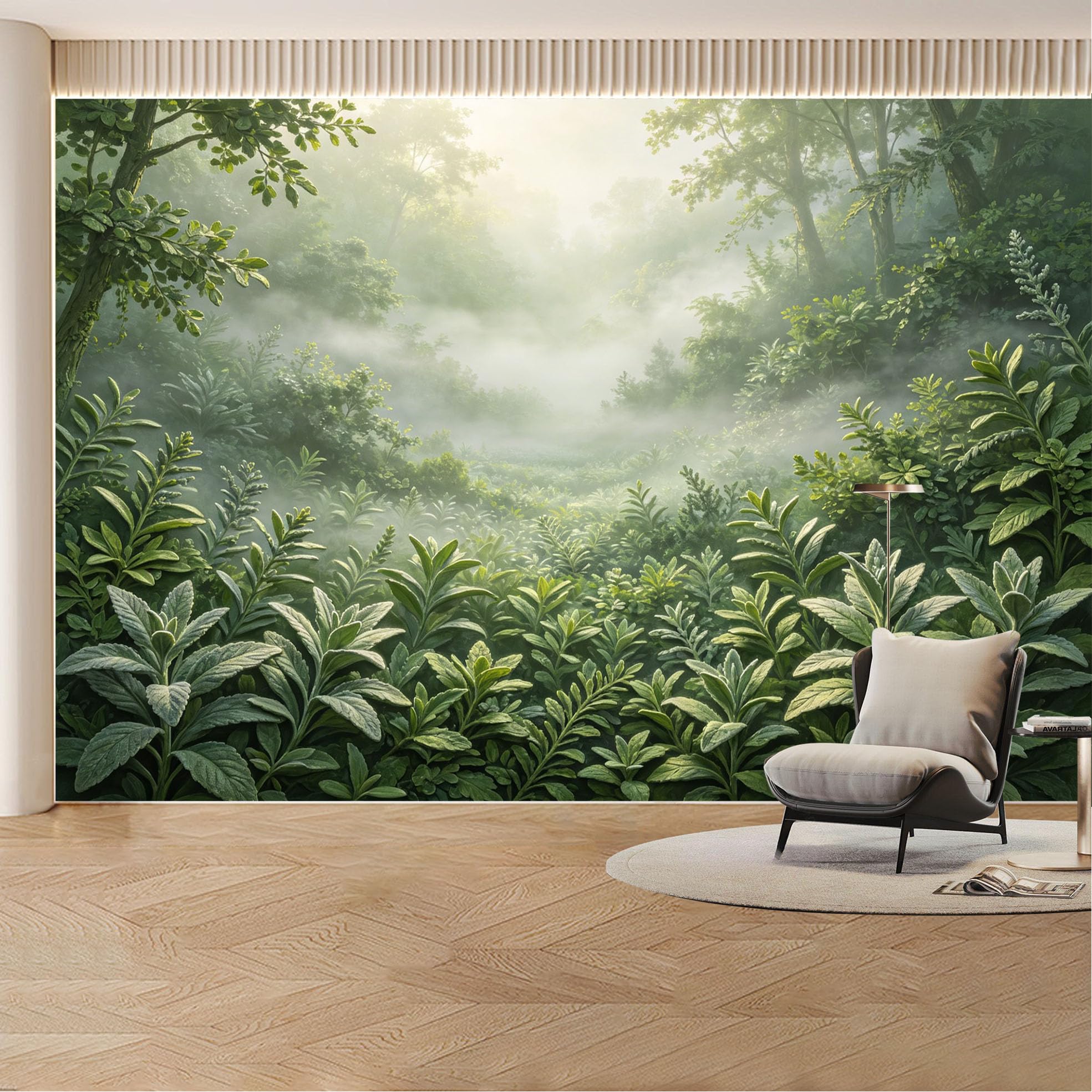 Custom Wall Mural Wallpaper Misty Forest， Nature Landscape 3D Effect Wall Decor， Tropical Modern for Living Room， Bedroom， Office