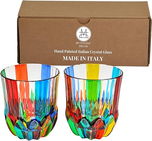 Vasos de whisky de cristal italiano, juego de 2, muestra de color, vasos escoceses de primera calidad, cristalería antigua, vaso para whisky,