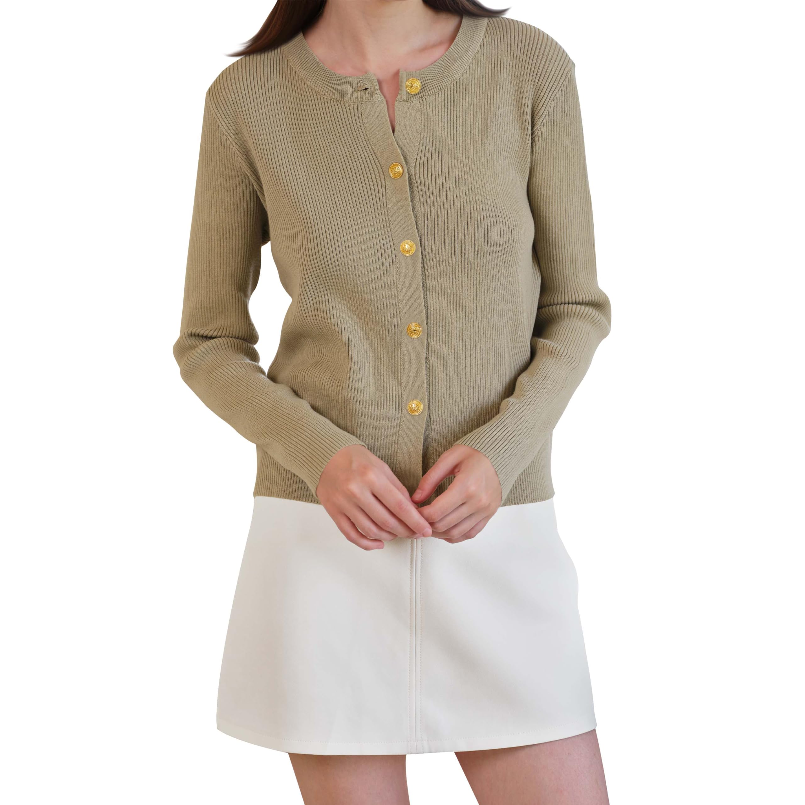 VizWqm Women's Lightweight Button Cardigan Sweater Long Sleeve Top Fall Crew Neck Knit Solid Jackets Fashion Clothes Outfits