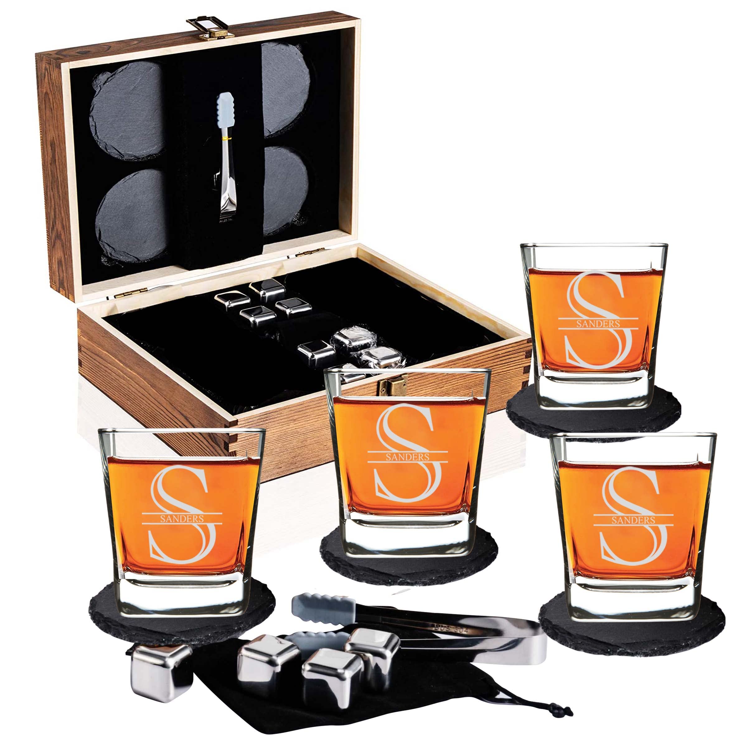 Custom Whiskey Glasses For Men - Premium Scotch Box Engraved Gift for Husband, Dad, Boyfriend - Personalized Bar Gifts for Bourbon Lovers - Christmas, Anniversary, Birthday