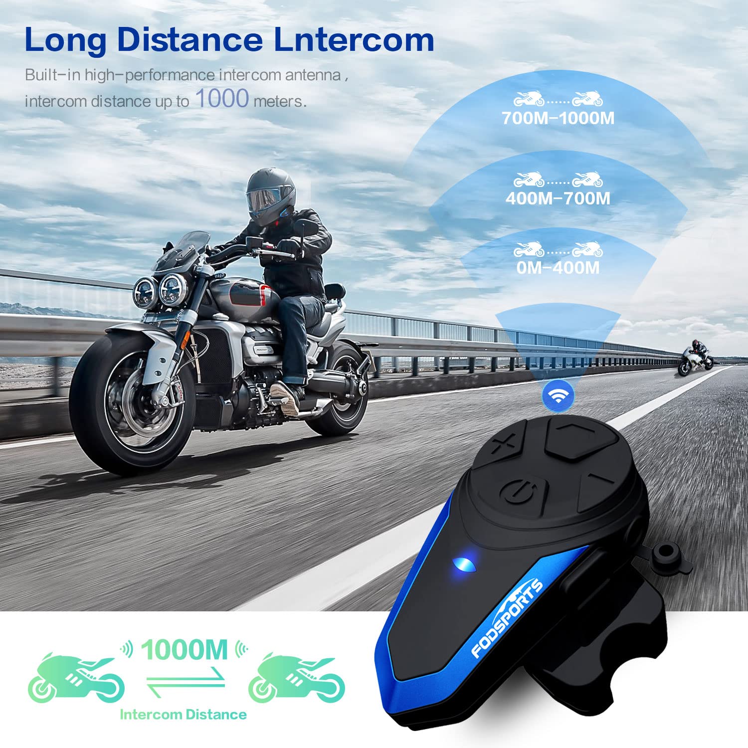 Fodsports Bt S3 Motorcycle Intercom Motorbike Bluetooth Headset Fm