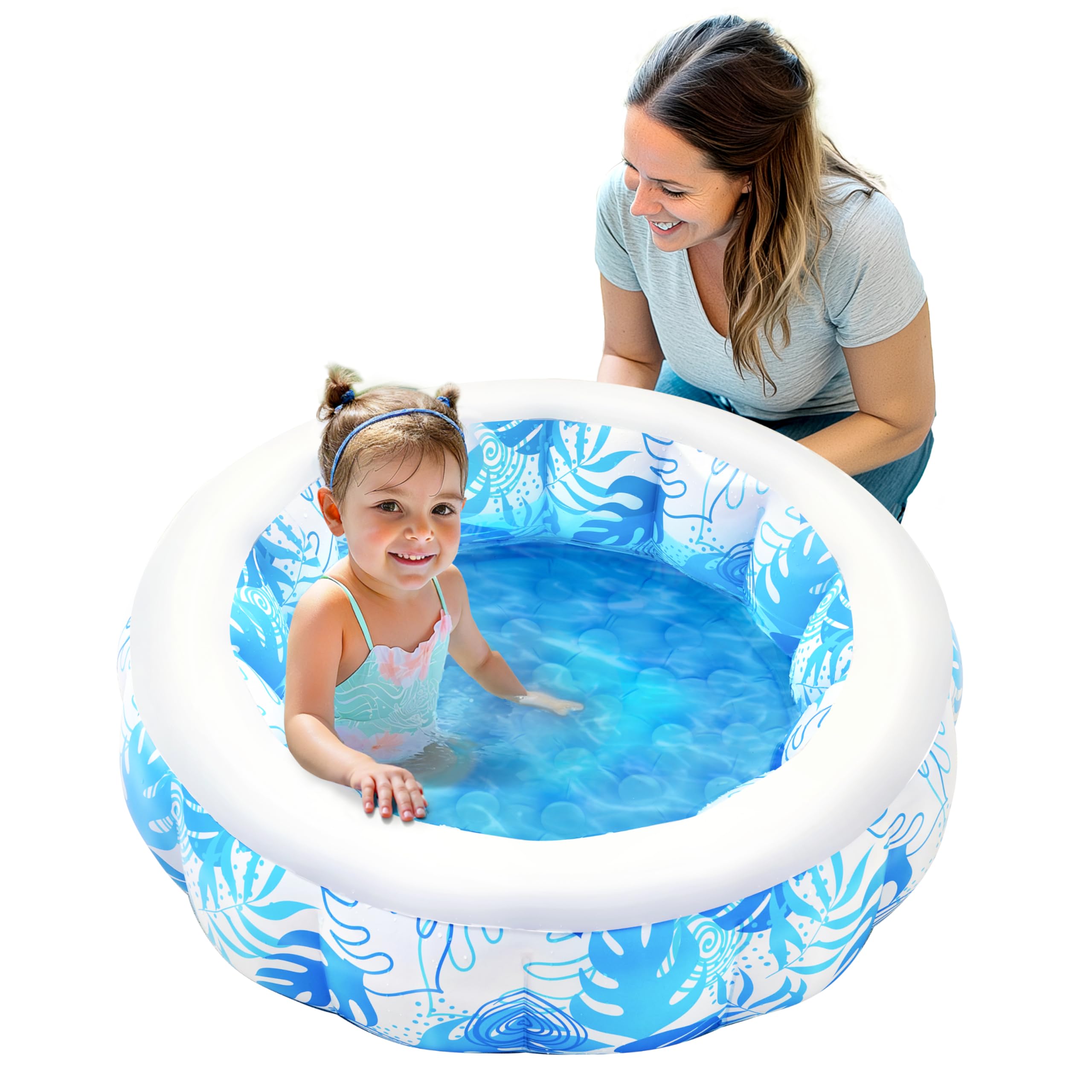 SLOOSH Inflatable Kiddie Pool for Kids, 36"x11" Swimming Pool with Soft Pad Floor for Kid & Toddler, Round Blow Up Baby Ball Play Pit Pools for Swim Party, Indoor & Outdoor Water Toys(Blue-Round)