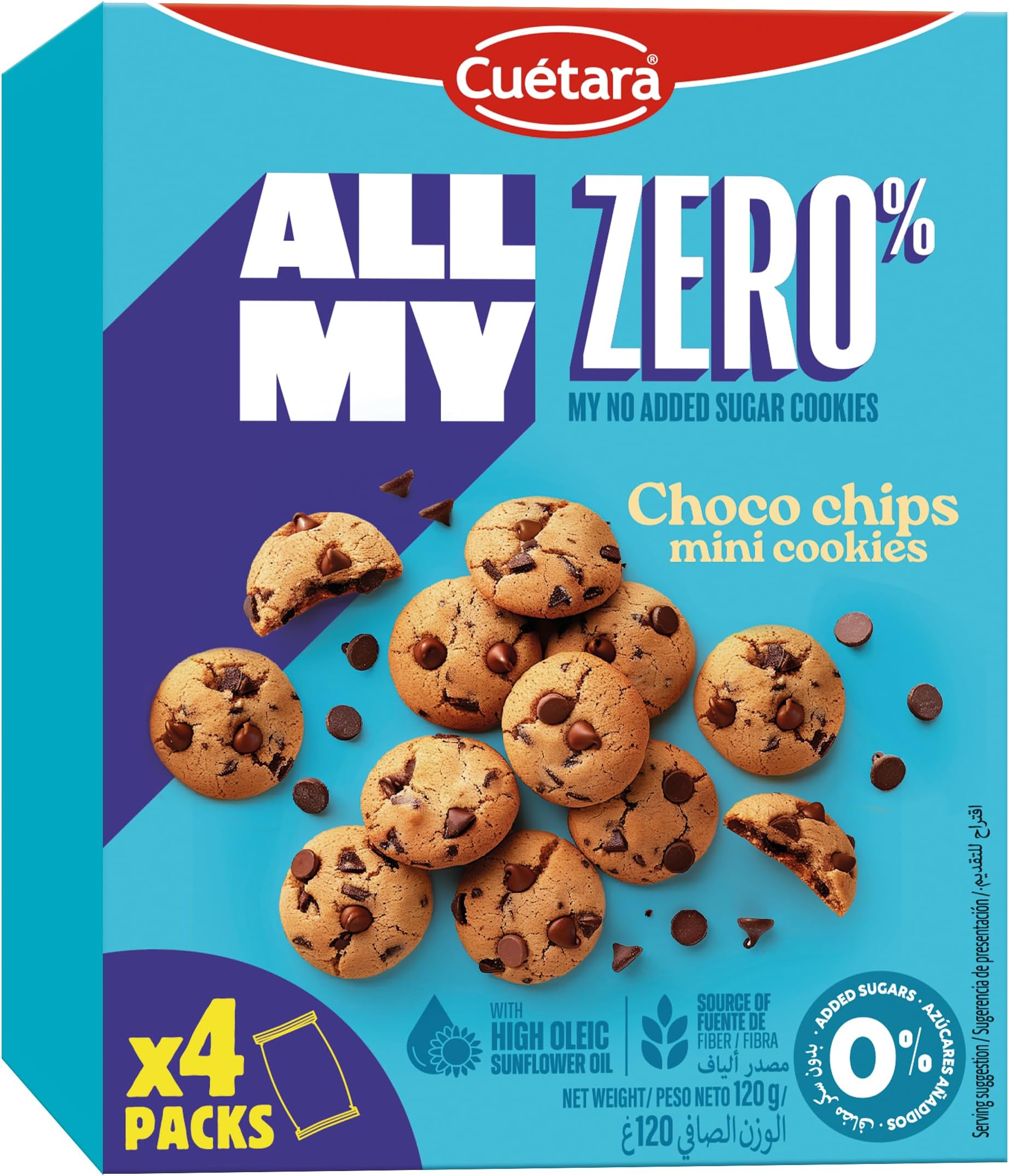 Cuetara Light Mini Cookies with Chocolate Chips 0% Added Sugar | Diet-Friendly Crispy Portion-Controlled Tea-Time Snack for Guilt-Free Snacking | 120g