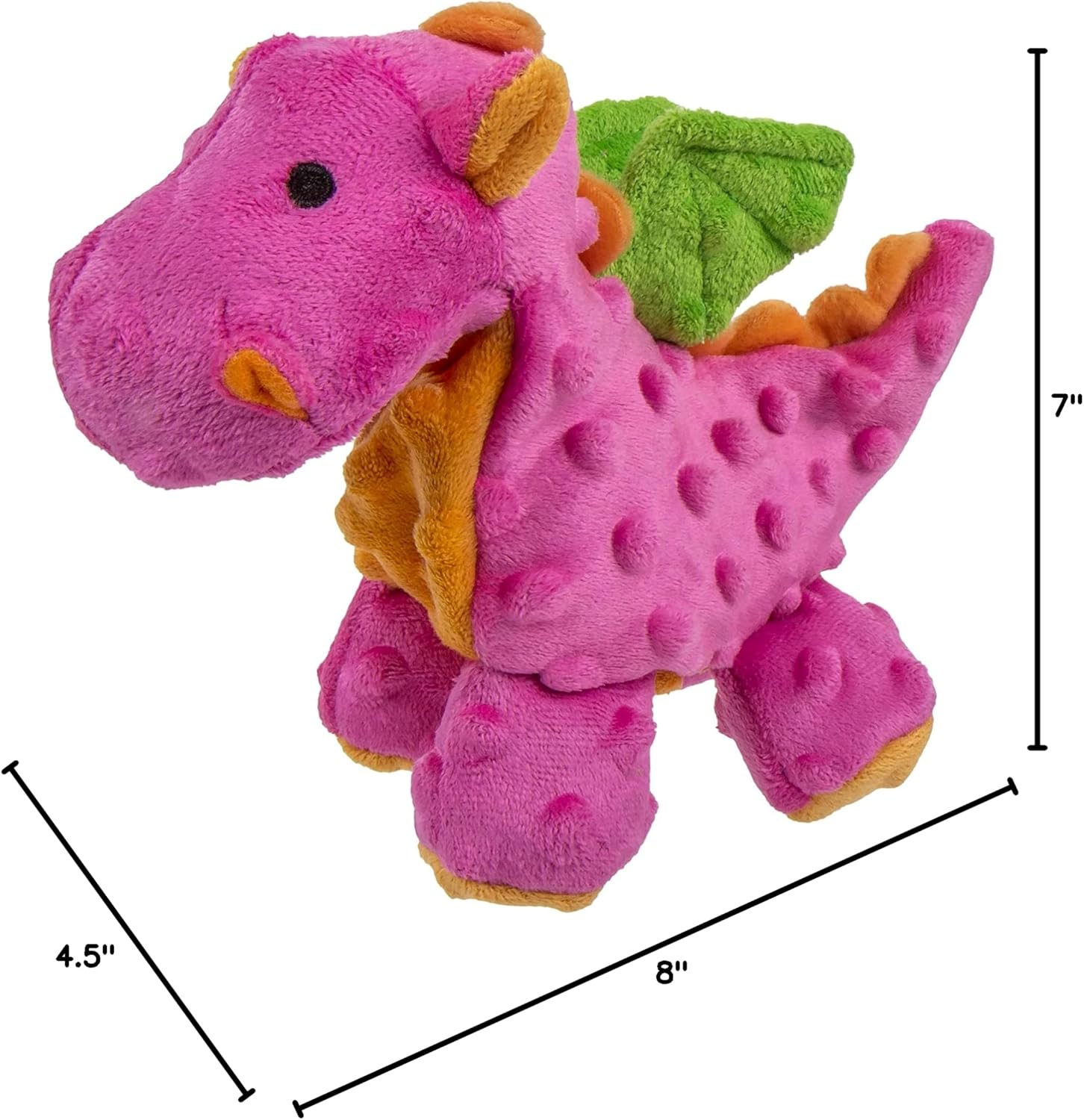 goDog Bubble Plush Dragons Squeaky Dog Toy, Chew Guard Technology - Hot Pink, Small