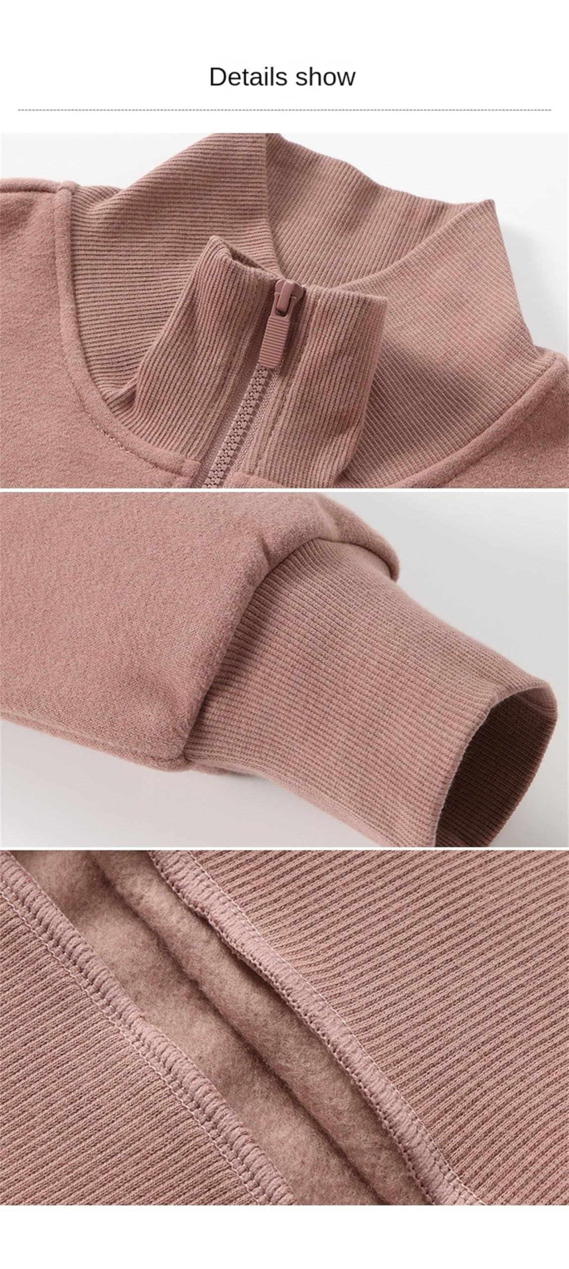 Sudadera con forro polar de algodón con media cremallera para mujer, cuello alto falso, manga larga, sudadera corta para mujer.