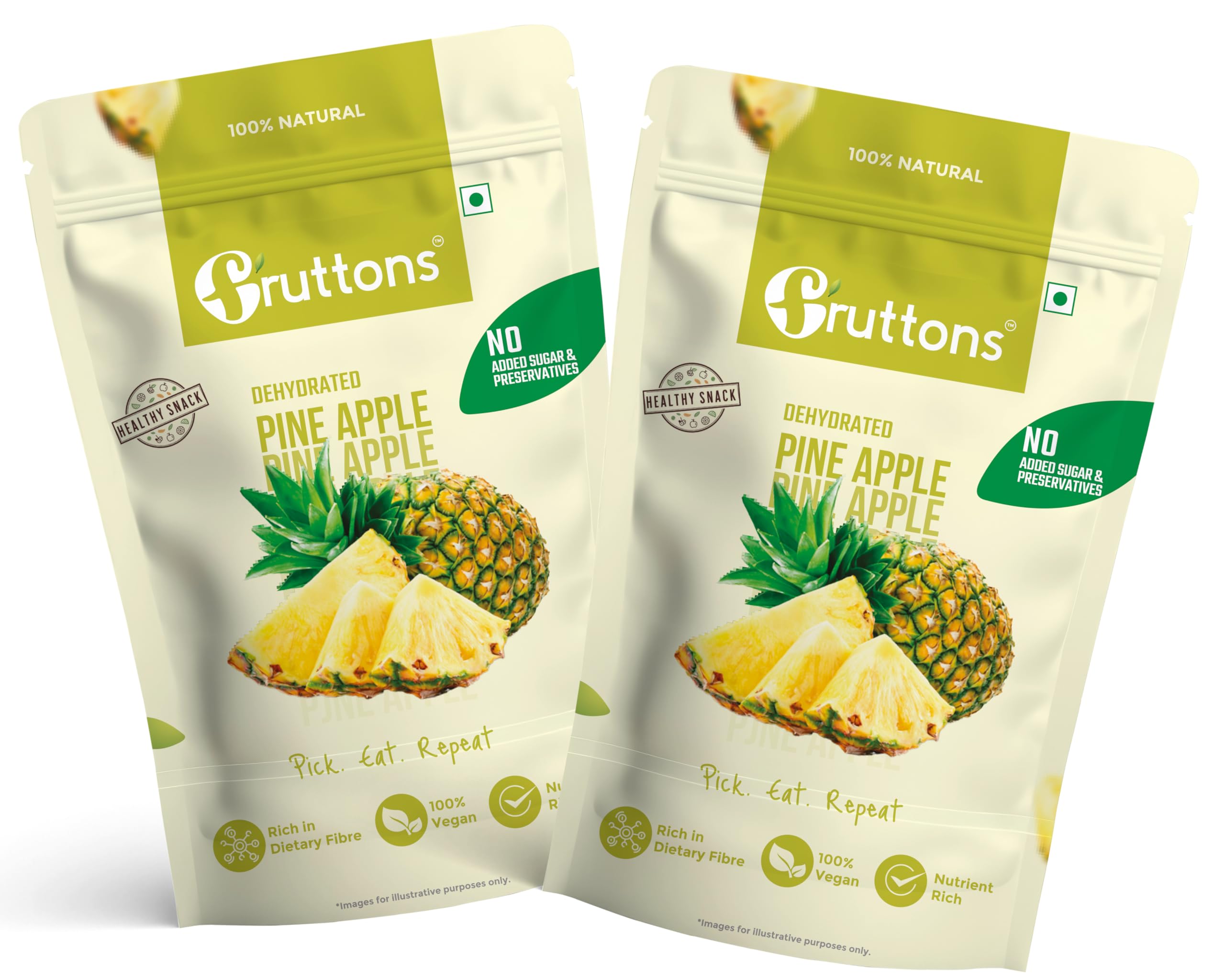 Fruttons Dehydrated Pineapple | Natural Dried Fruit Snack | No Added Sugar | Preservative Free | Rich in Fiber | Healthy Breakfast & Travel Friendly | Keto & Diabetic Snack | (50g | Pack of 2)